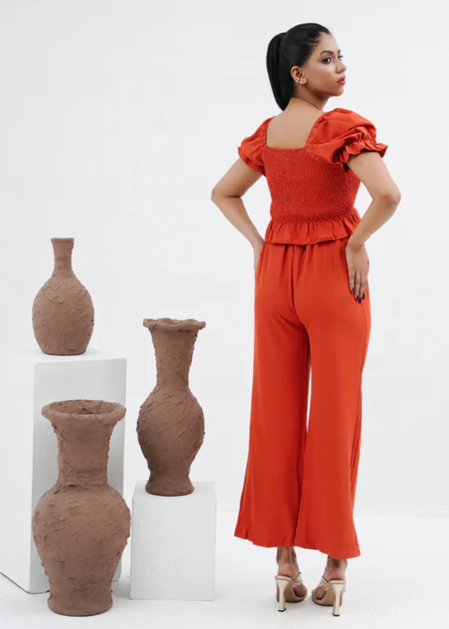 chiffon Co Ord Sets in Rust orange