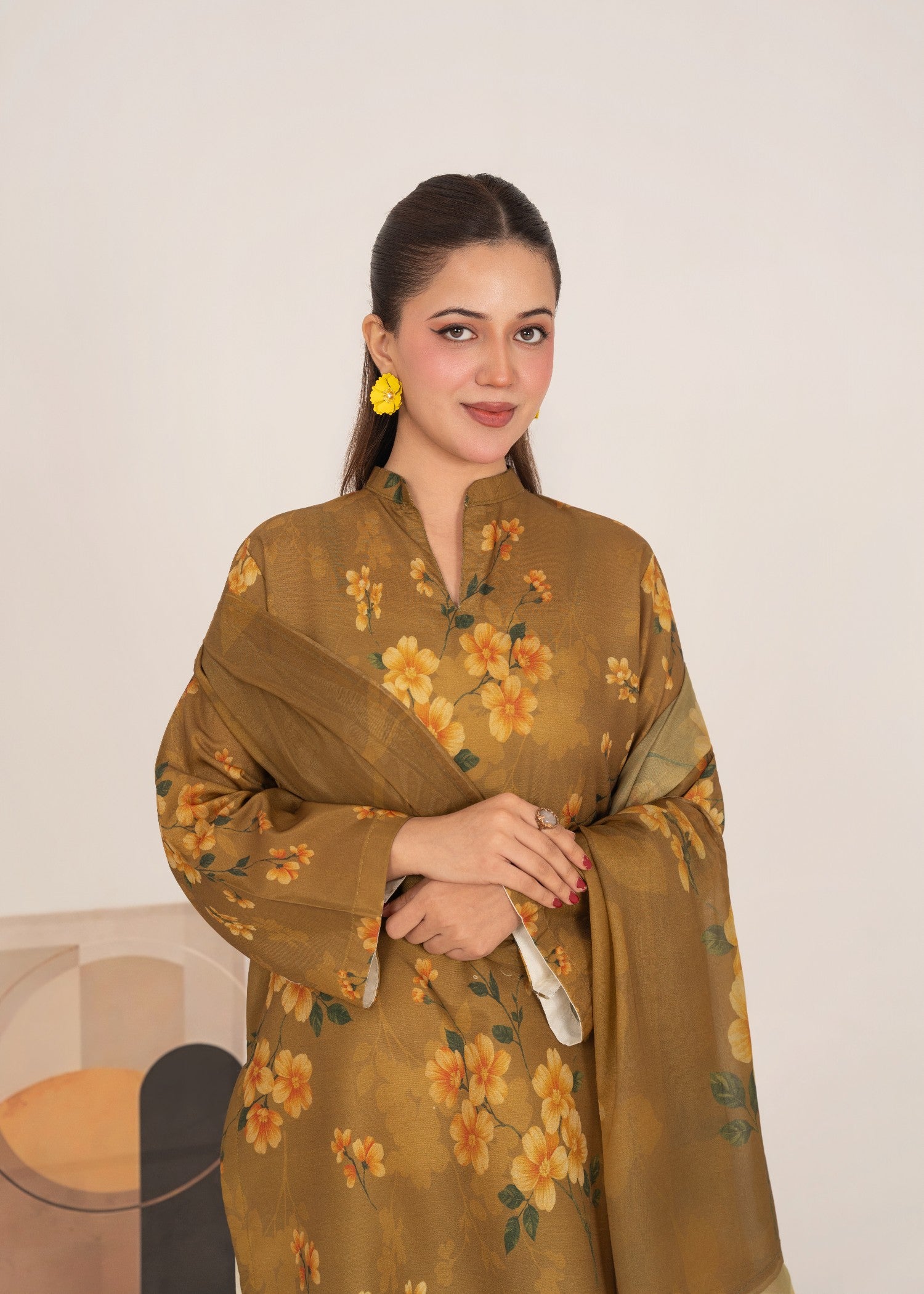 poly lawn Kurta Set in Forest green