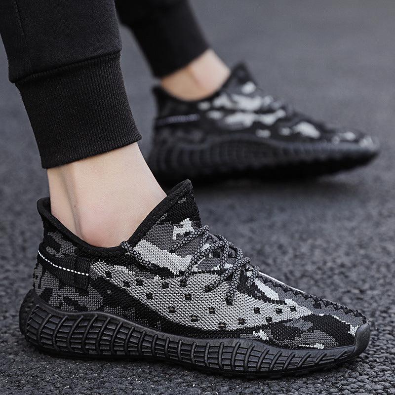 Men's platform low-top lace-up flying knit sneakers
