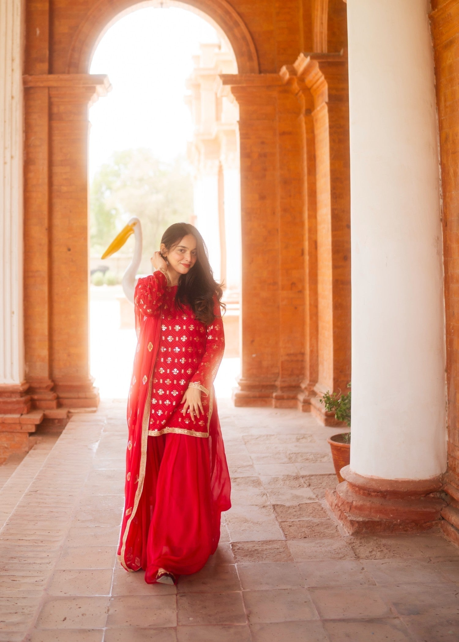 bemberg crinkle chiffon Sharara in Raspberry pink