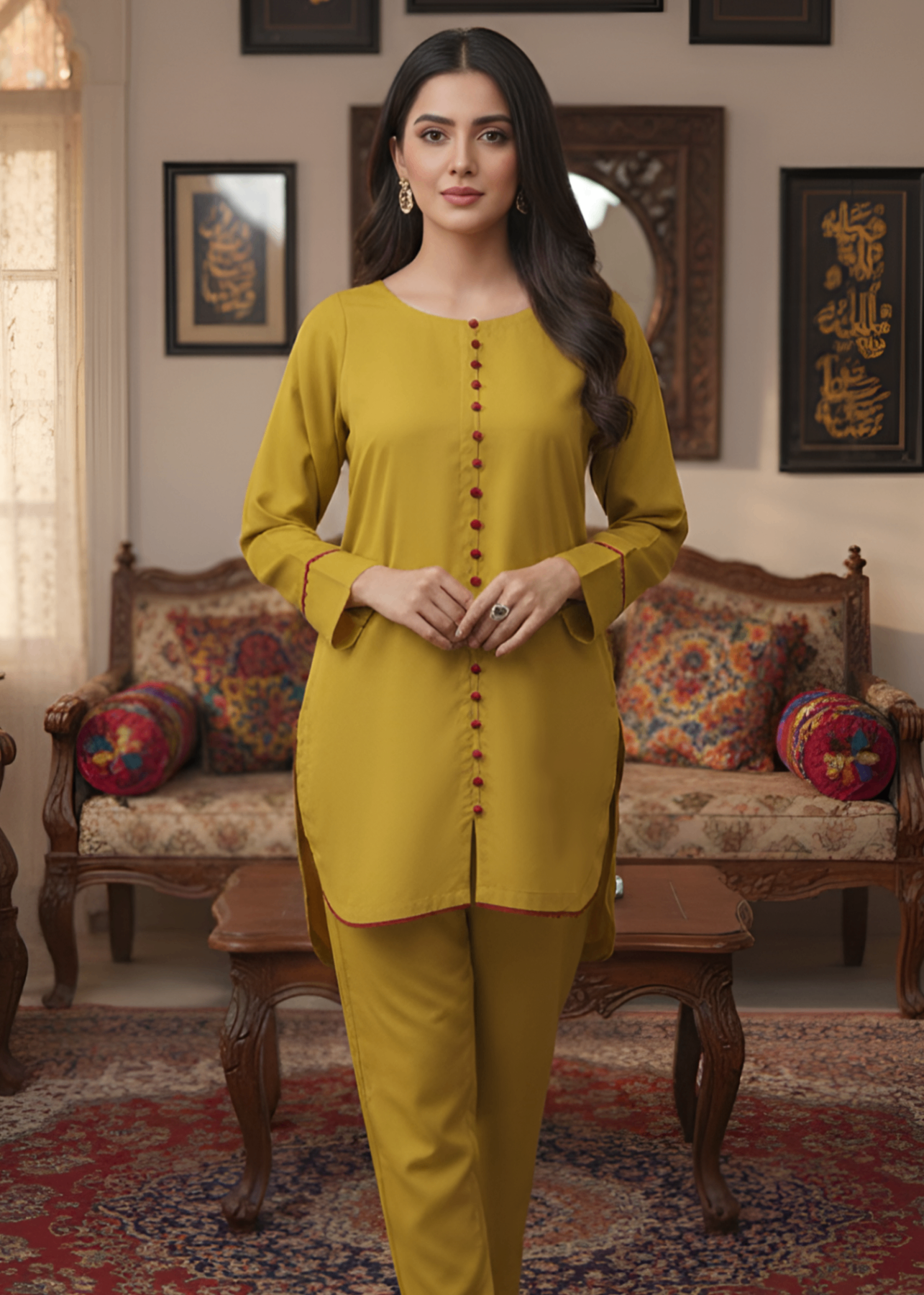 georgette Kurta Set in Yellow green