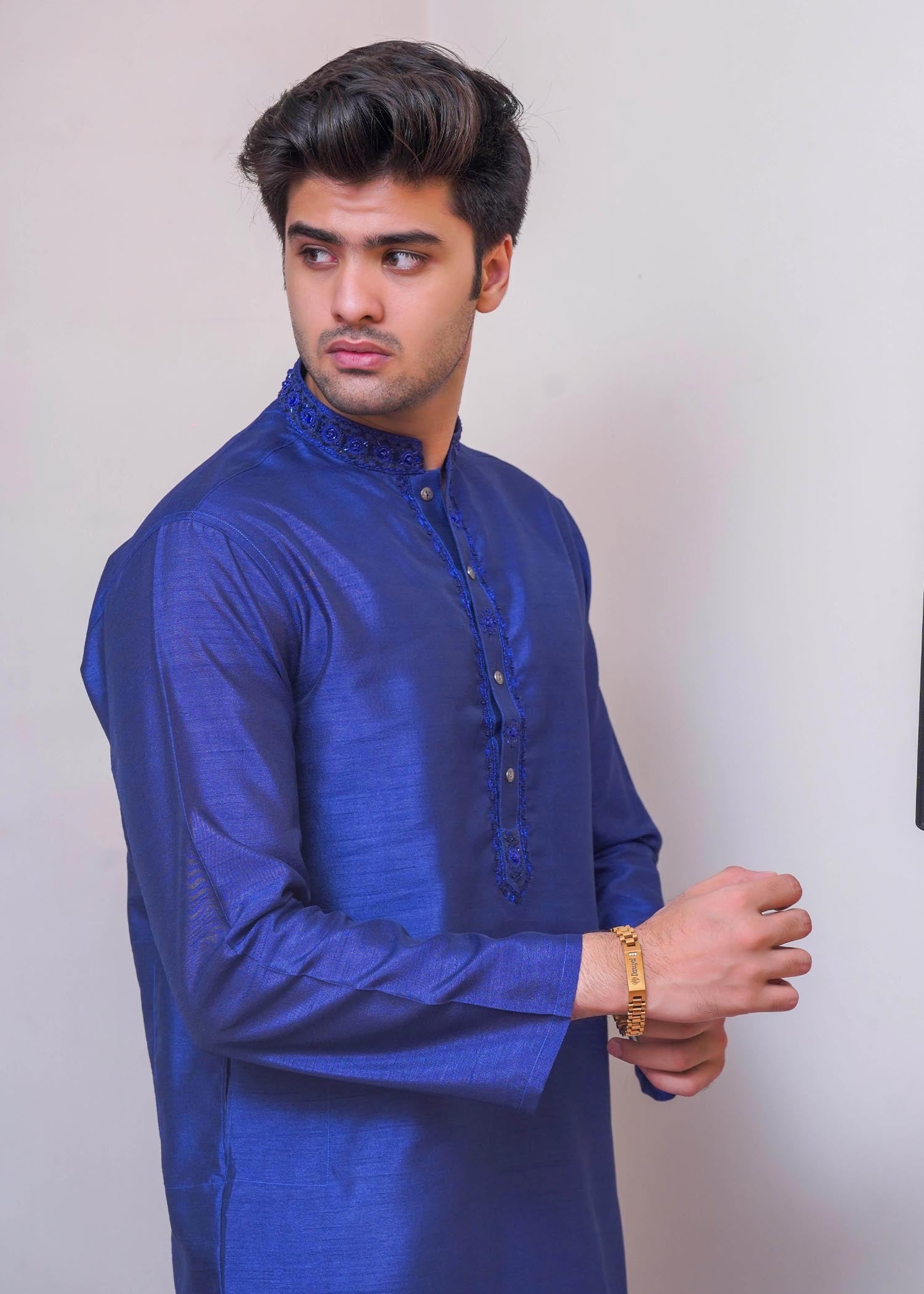 raw silk Kurta in Blue