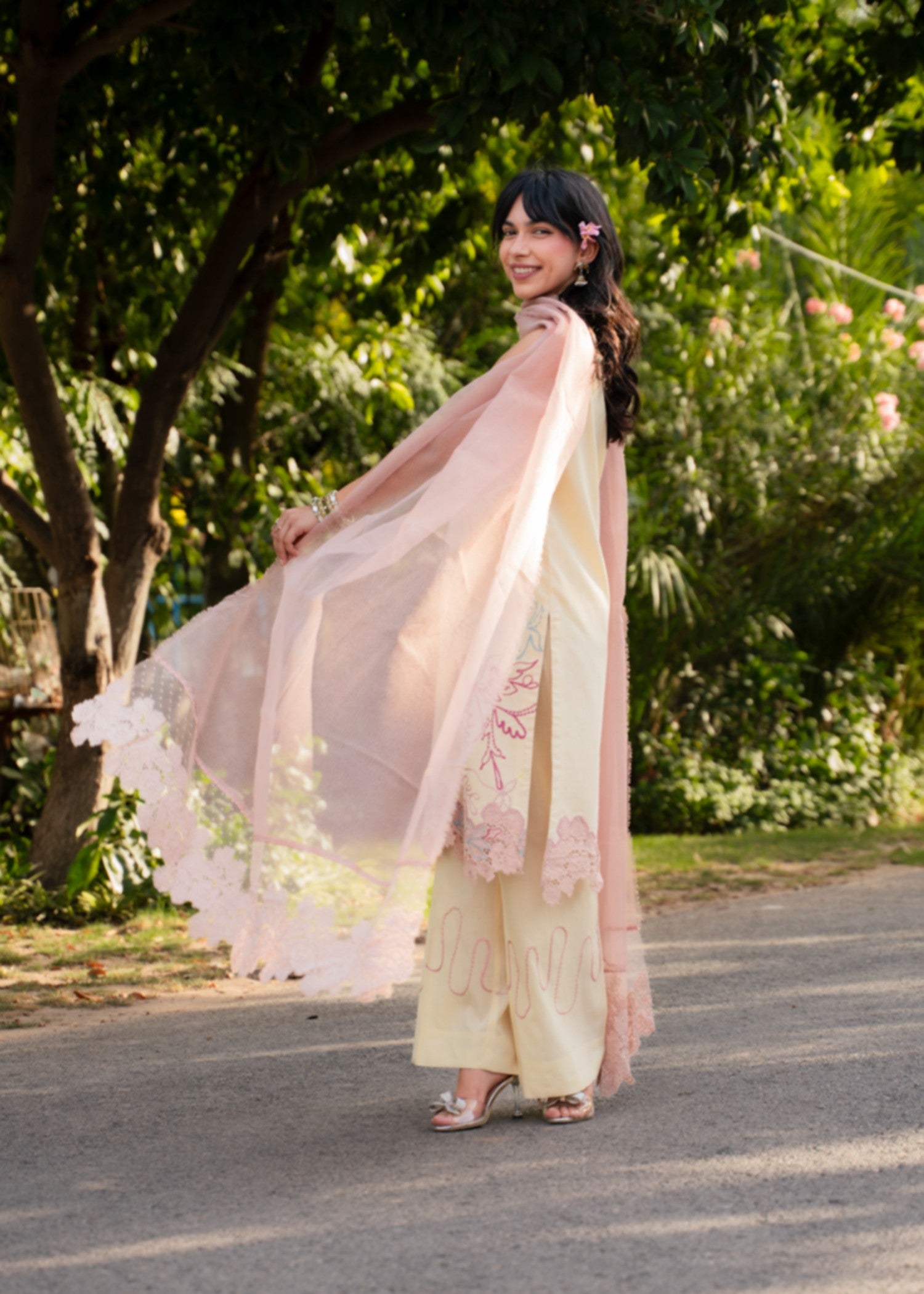 lawn cotton Kurta Set in Butter
