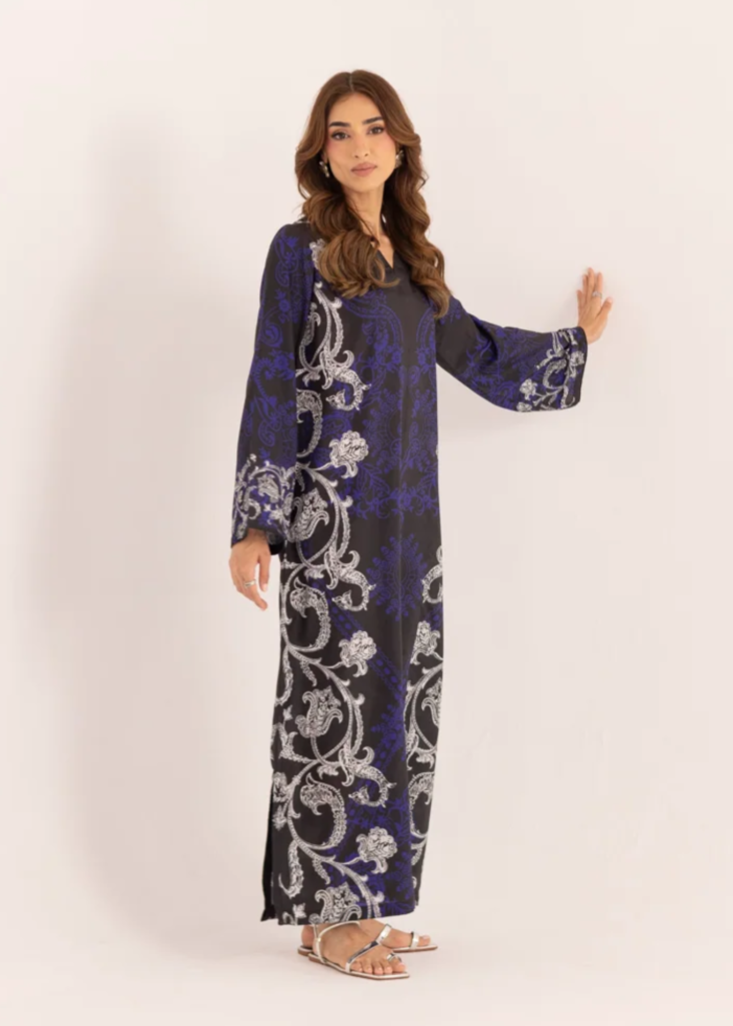 silk finish lawn Kaftan in Purple rain