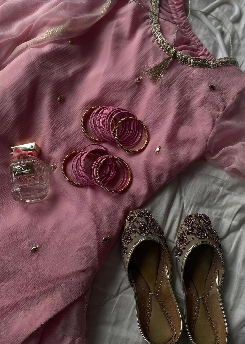 chiffon Gharara in Pastel pink