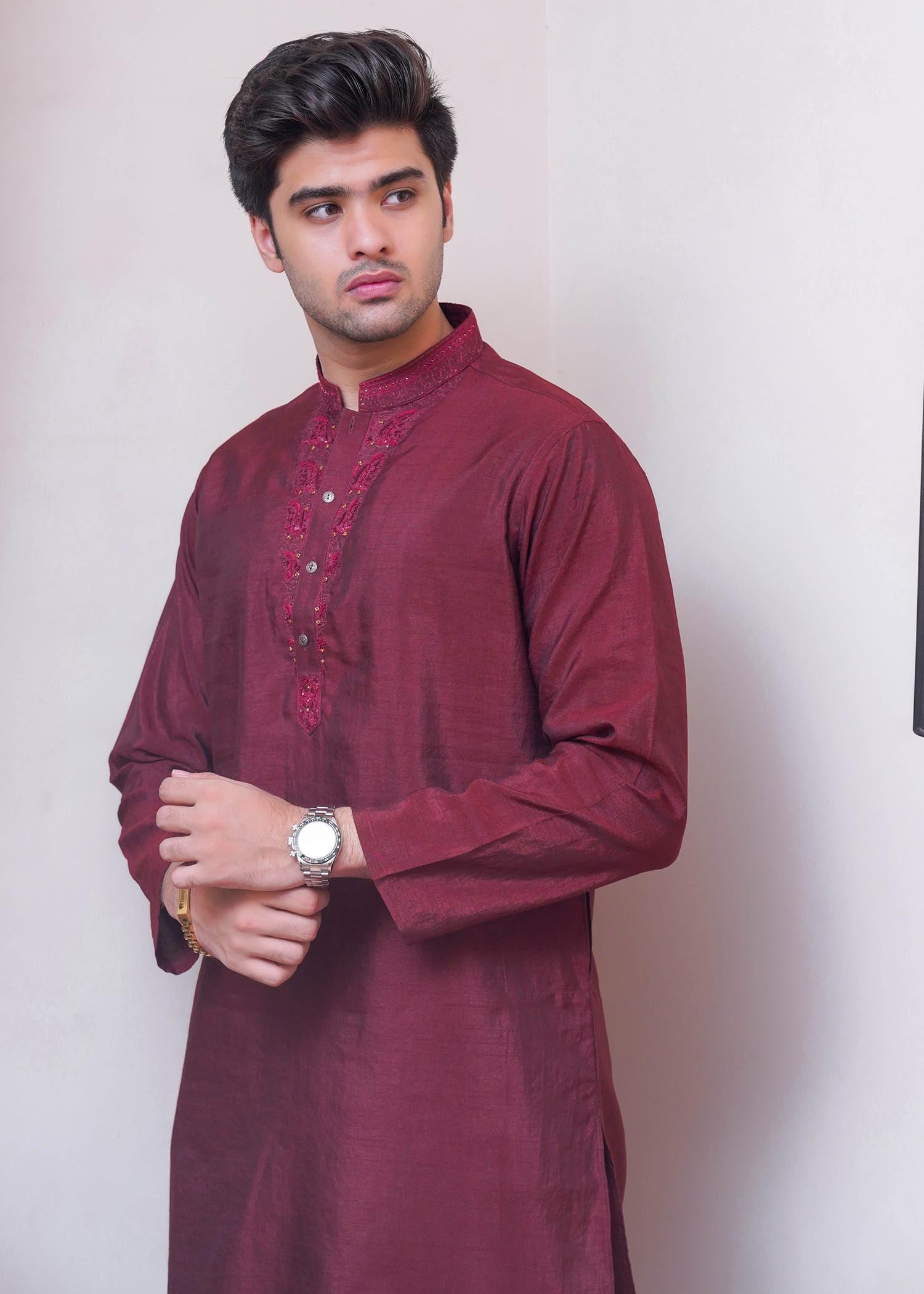 raw silk Kurta in Maroon