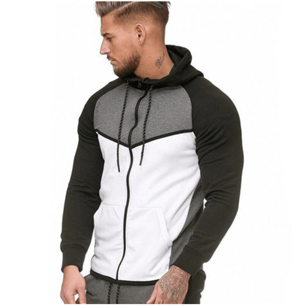 Men'S Colorblock Fitness Sports Cardigan Sweater Hoodie Top