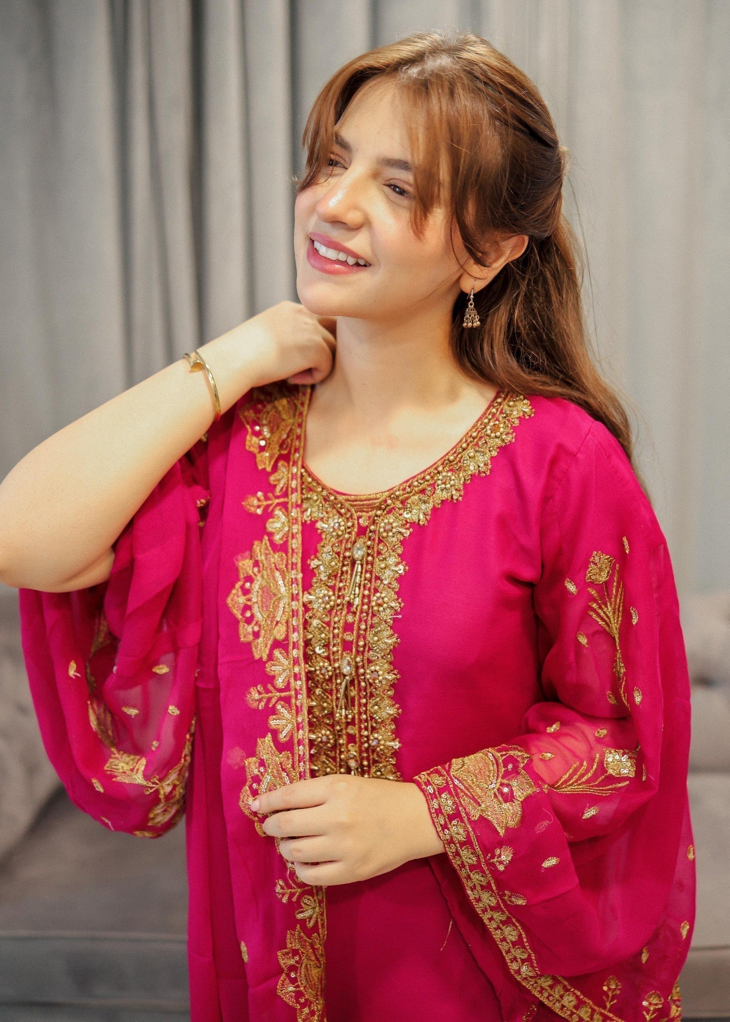 chiffon Kurta Set in Pink