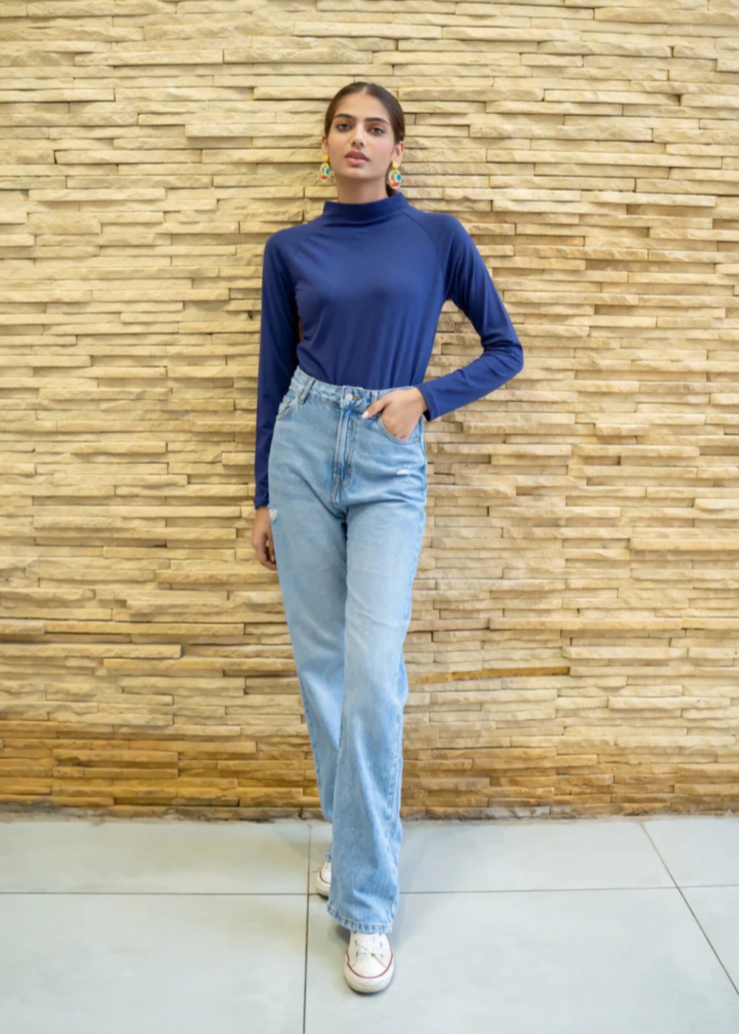 jersey knit Top in Dark blue