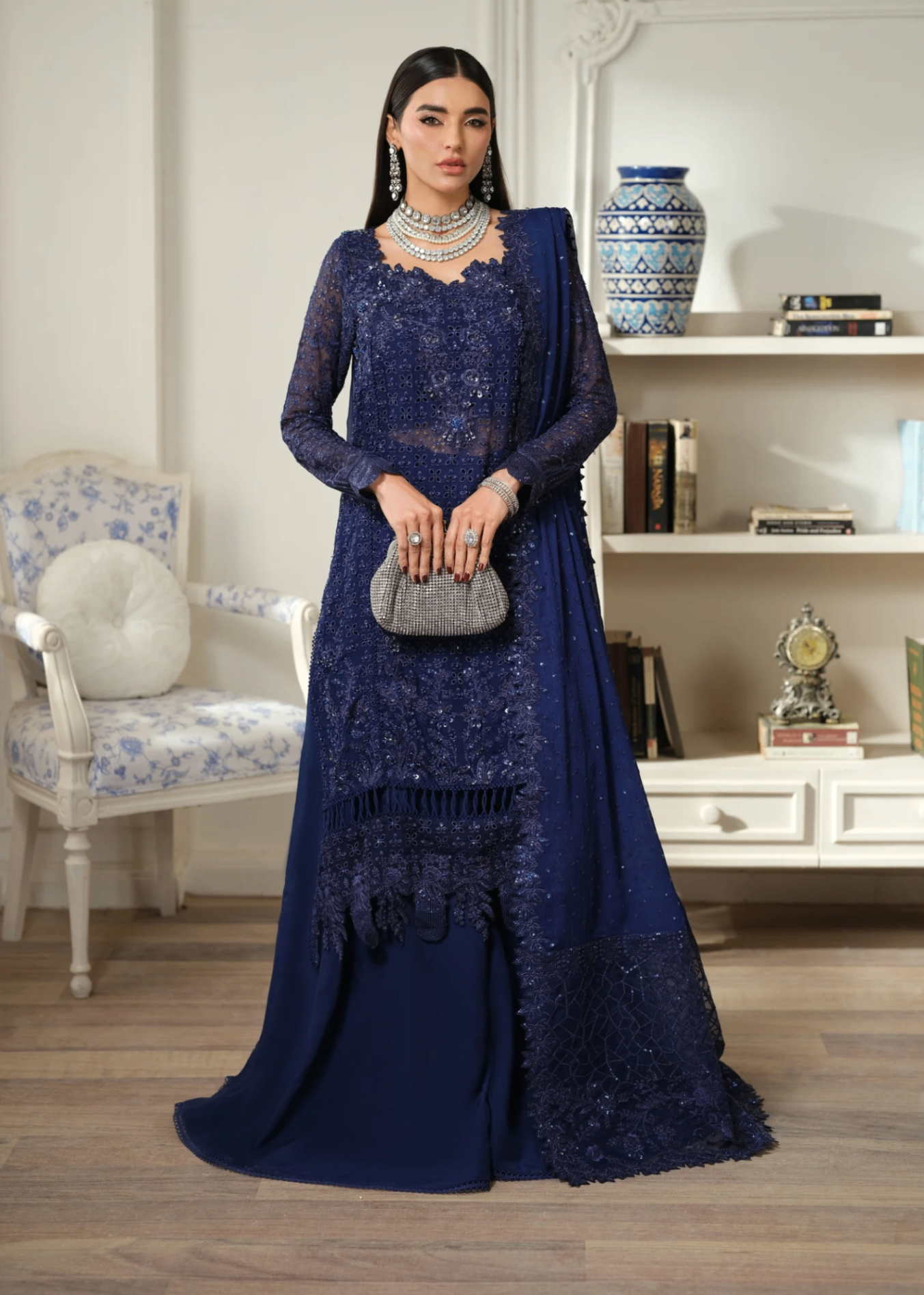 chiffon Unstitched in Midnight blue