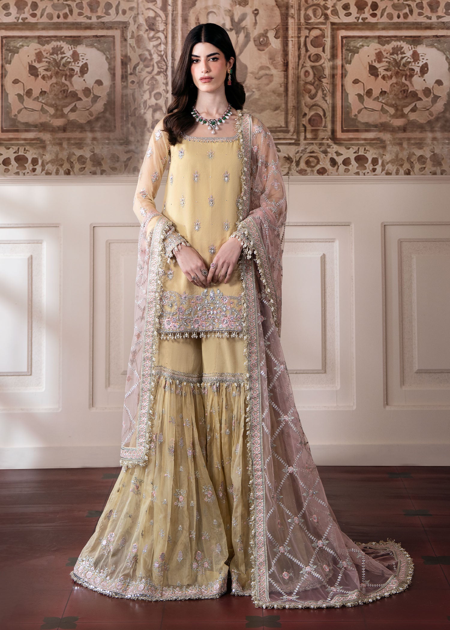 organza Gharara in Butter