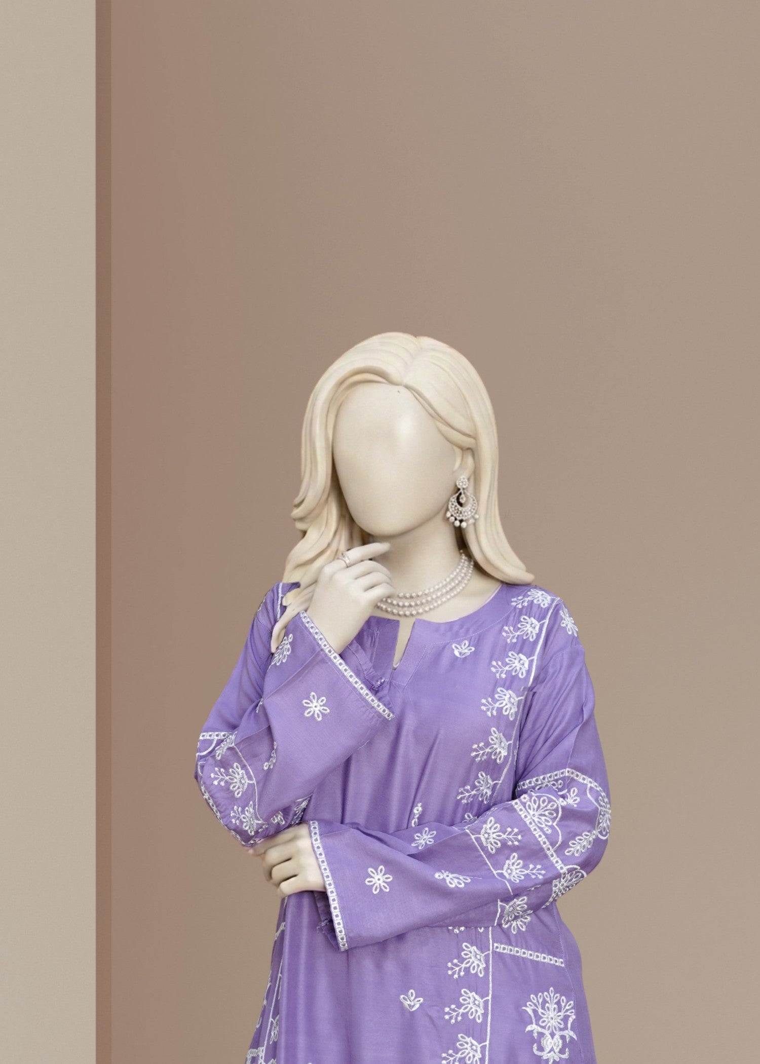 arabic lawn Kurta Set in Lavender