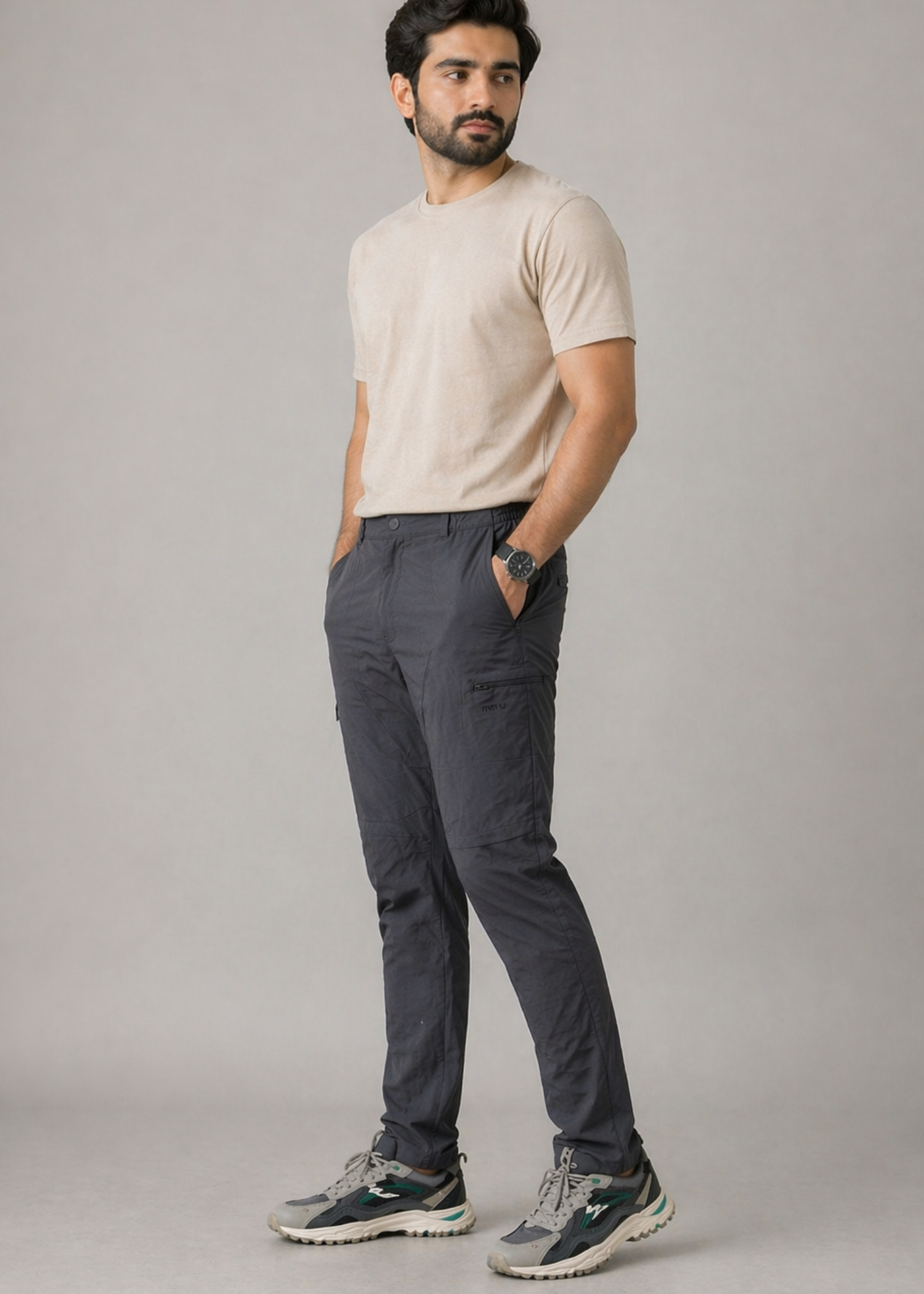 polyester Pants in Charcoal black