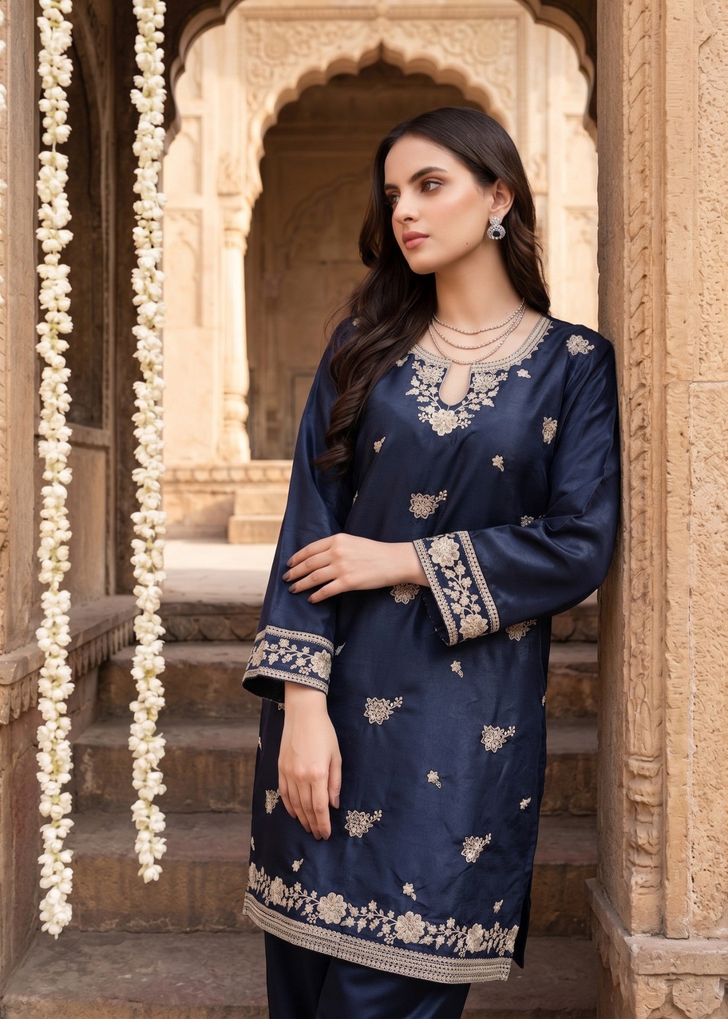 kattan silk Kurta Set in Navy blue