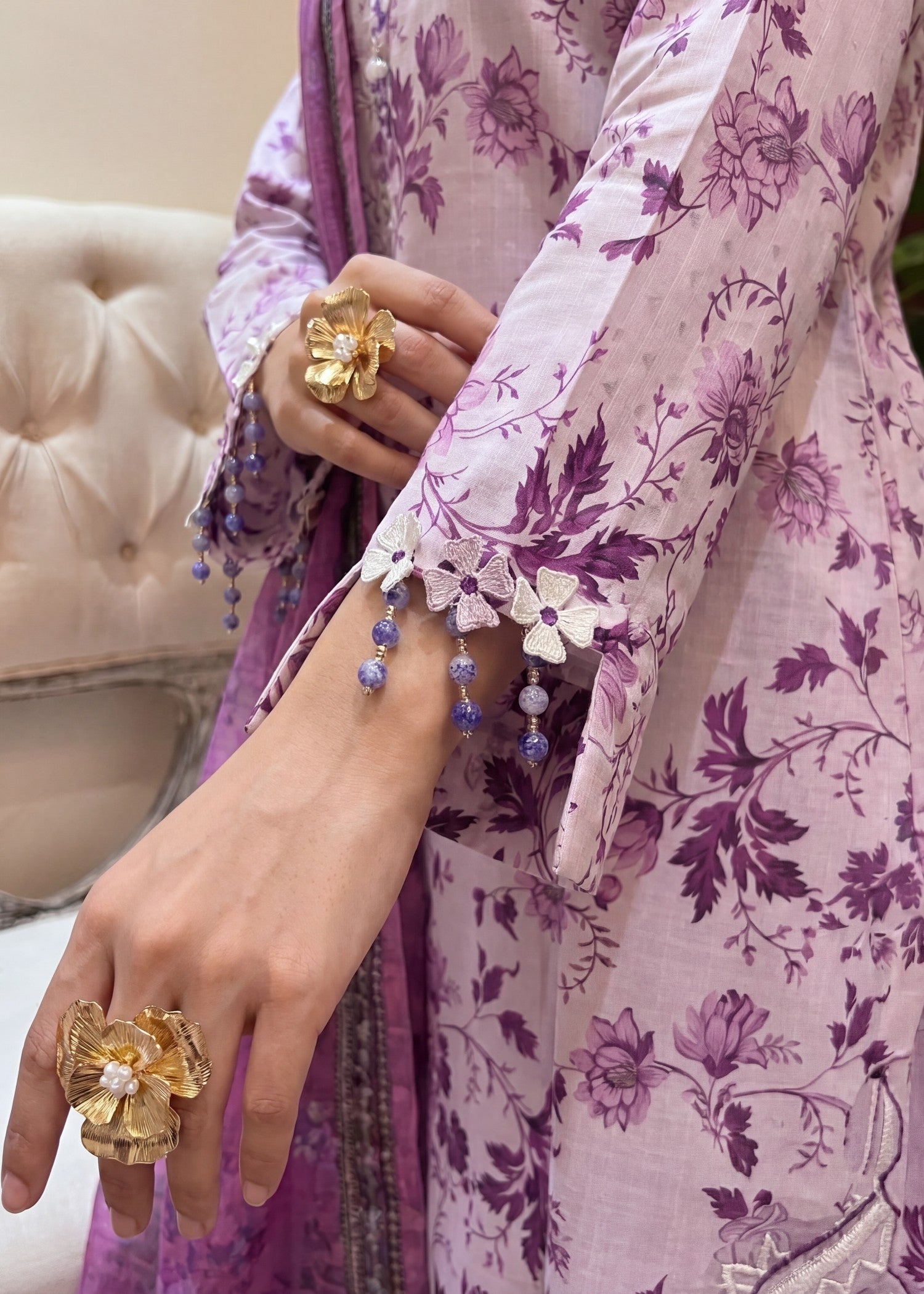 textured lawn Kurta Set in Lilac, purple mountain majesty