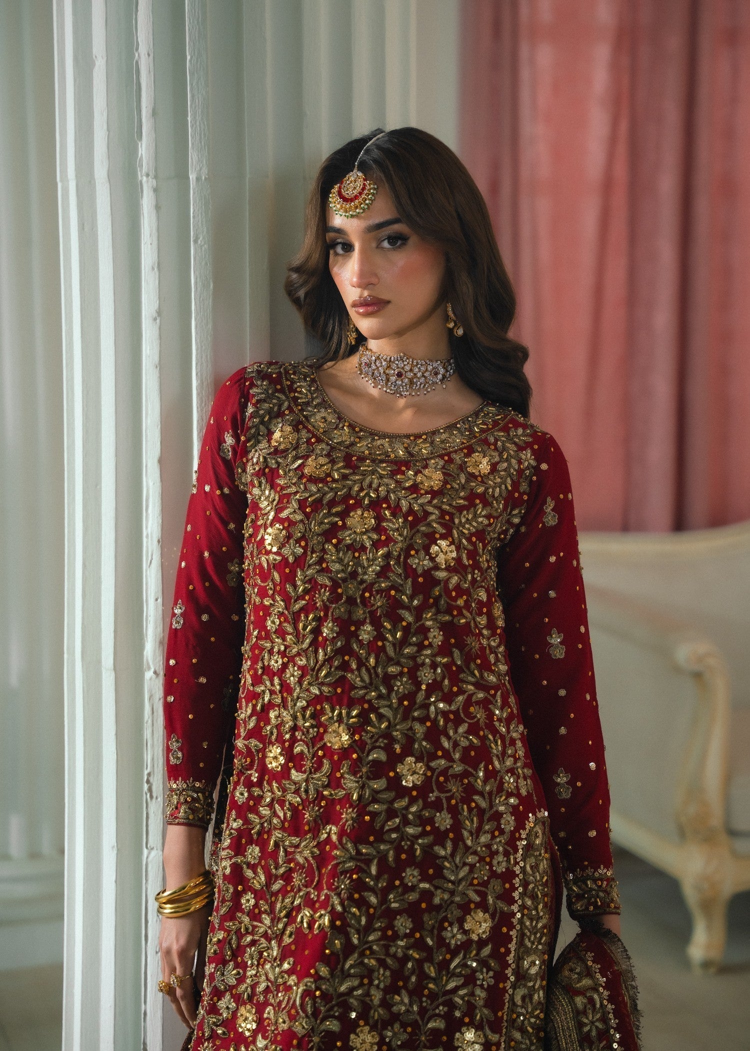 chiffon Lehenga in Maroon