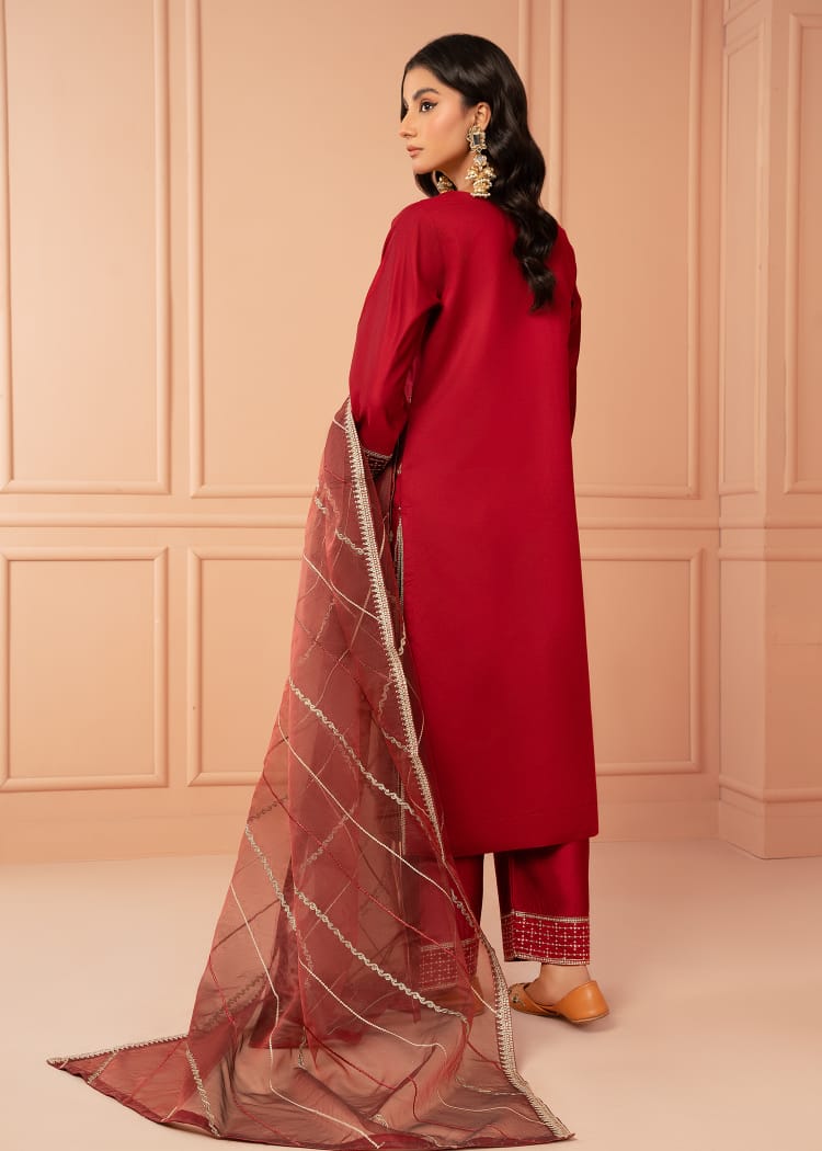 cotton karandi Kurta Set in Red