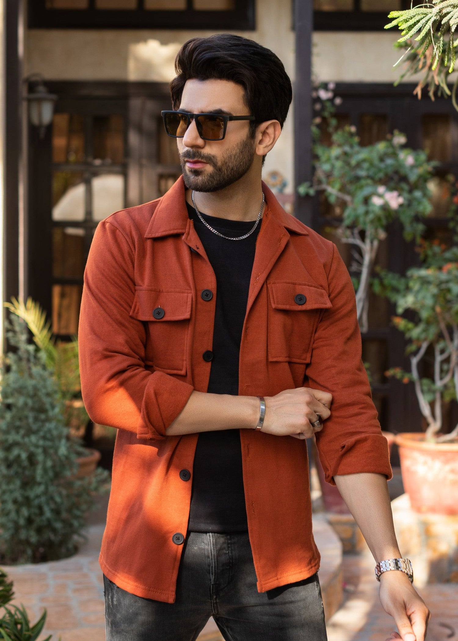 fleece Jacket in Rust orange
