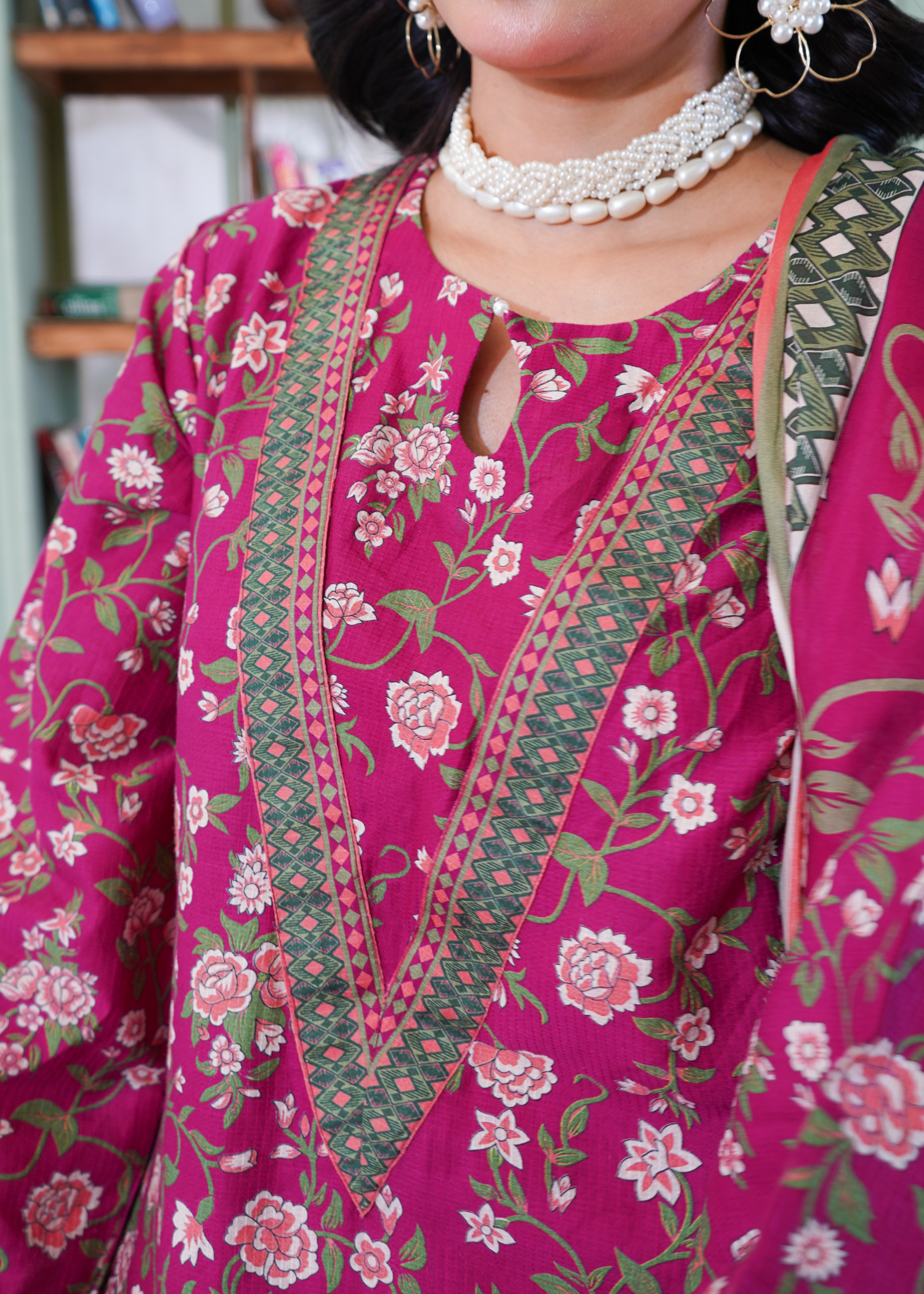 dobby Kurta Set in Berry red