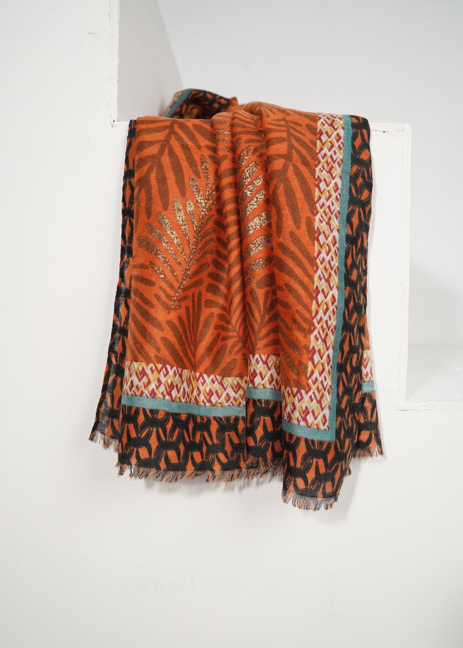 viscose Hijab in Multi, burnt orange