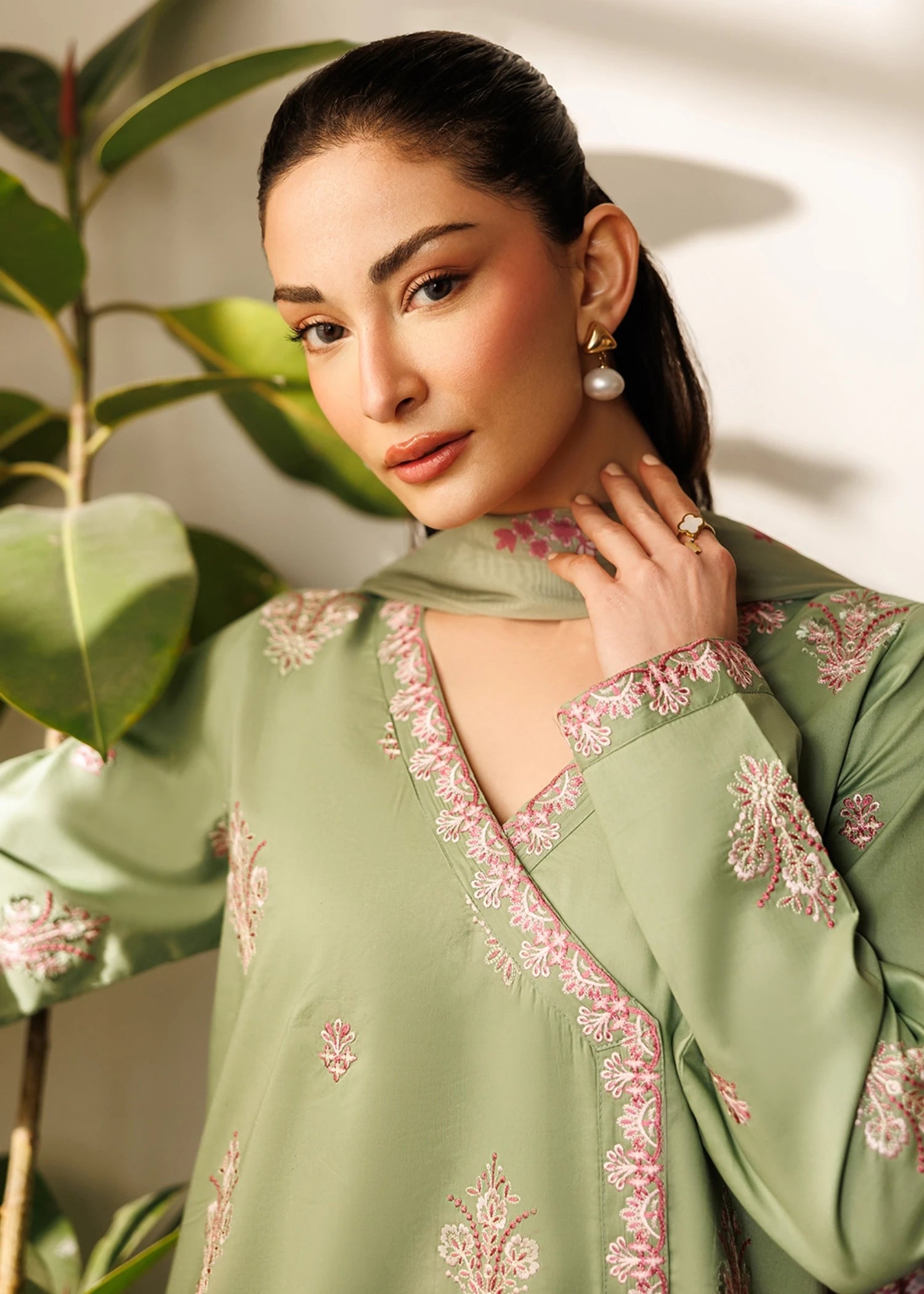 lawn cotton Angrakha in Pistachio green