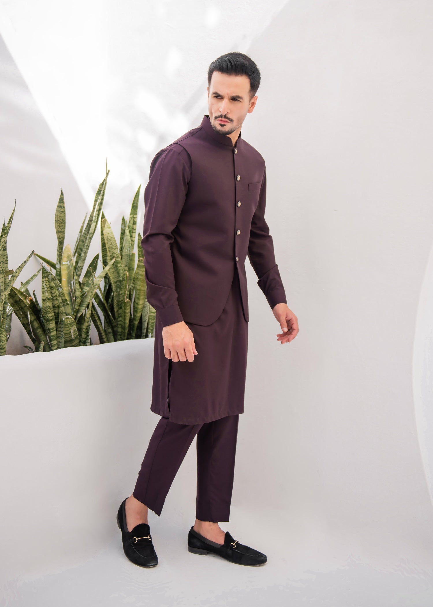 wash & wear Kurta Set in Plum