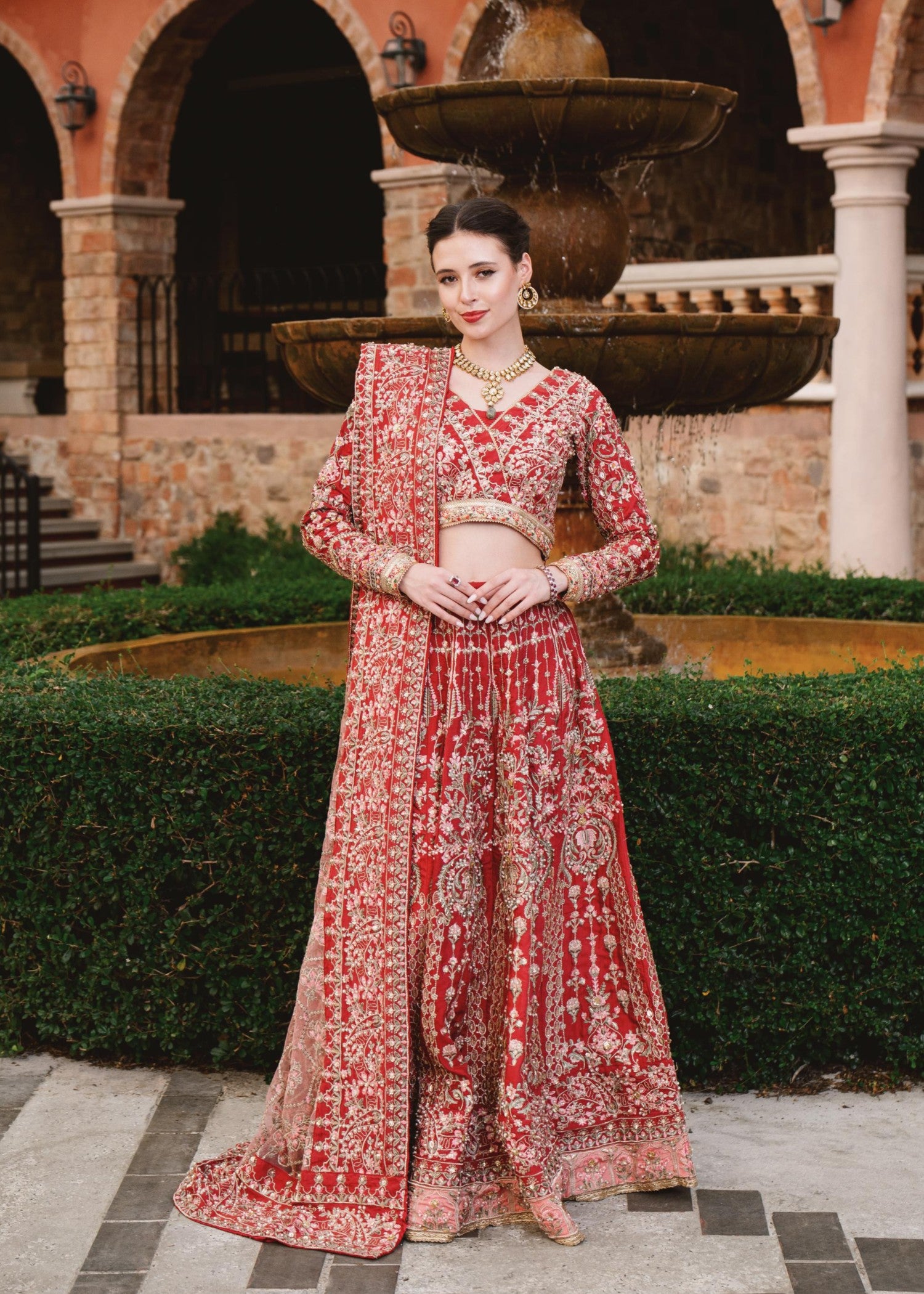 silk Lehenga in Red