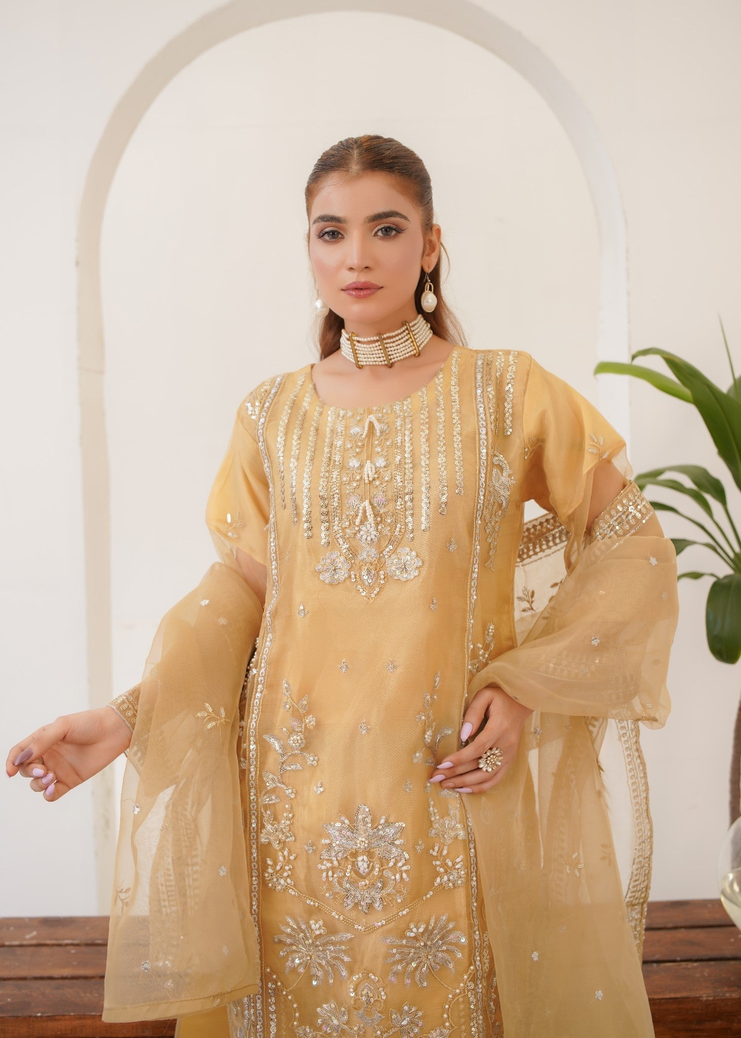 organza Sharara in Beige