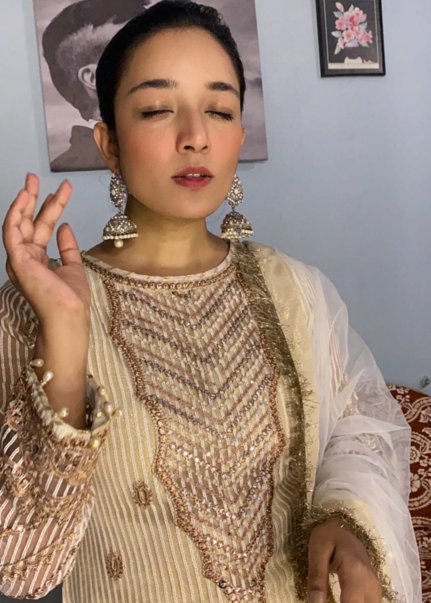 zari organza Kurta Set in Mari gold