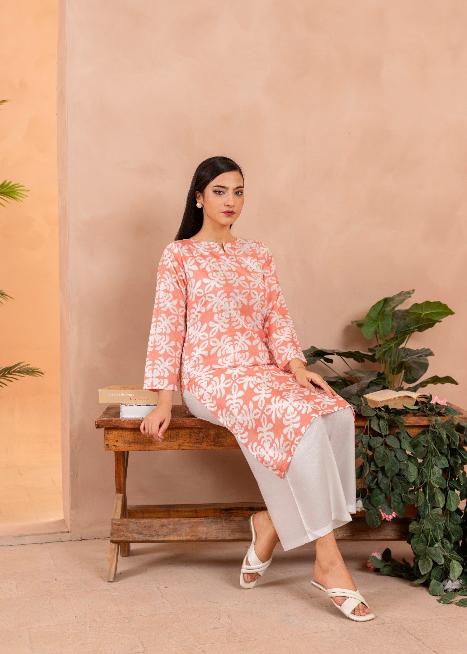 linen Kurta Set in Apricot orange