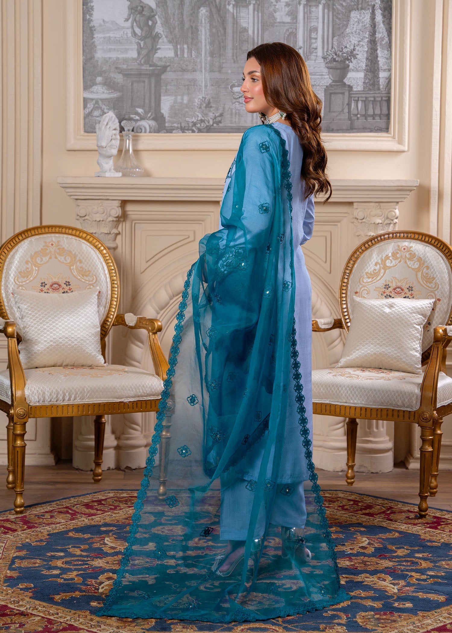 viscose Kurta Set in Ice blue