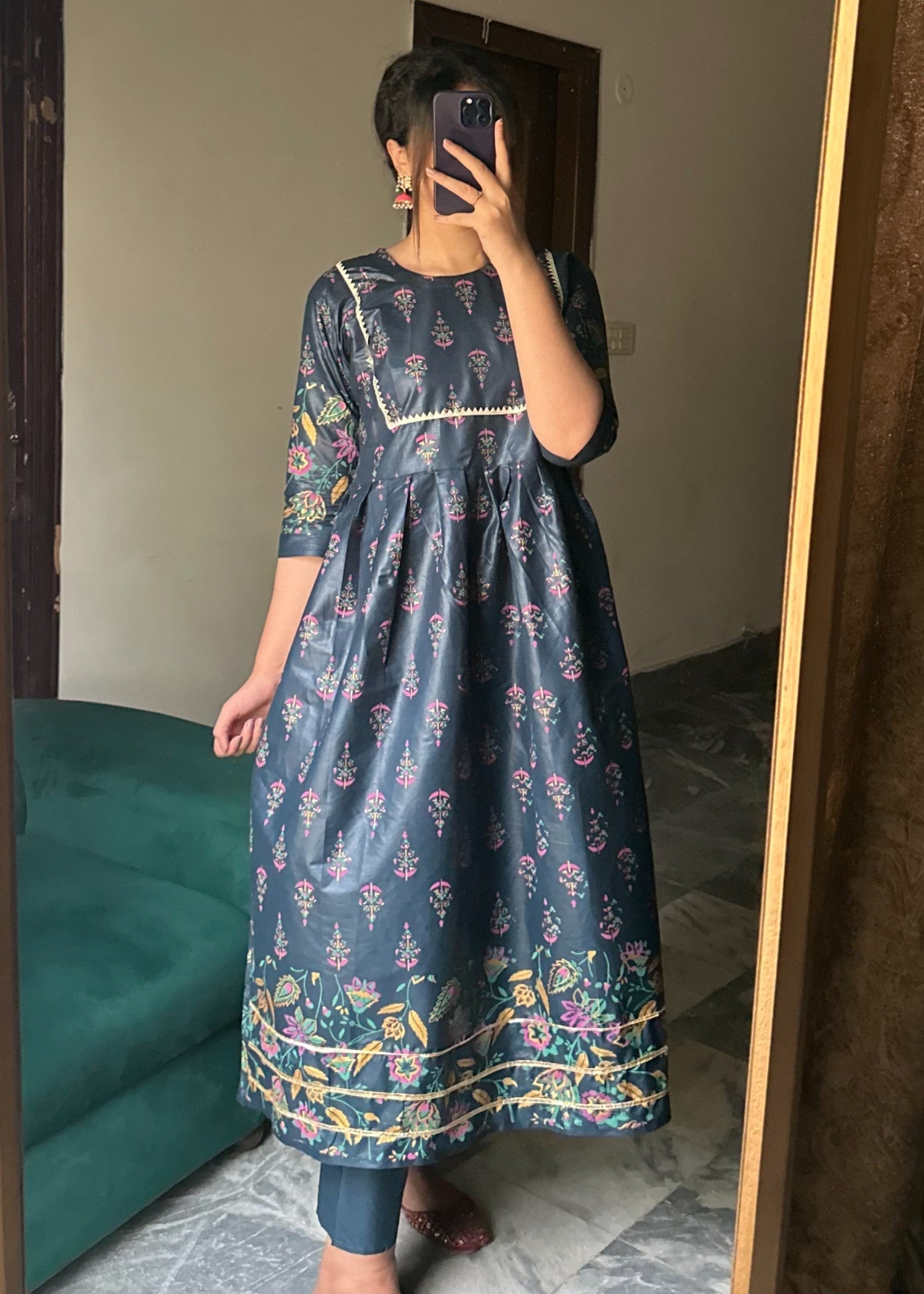 cotton Pishwas in Navy blue
