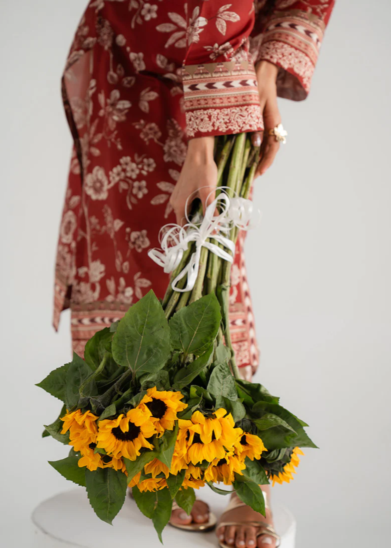 poly lawn Kurta Set in Red