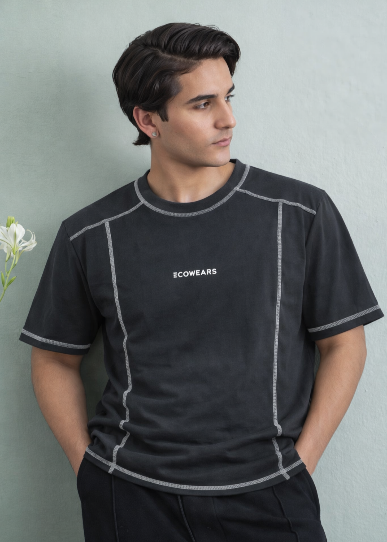 cotton T Shirt in Charcoal black