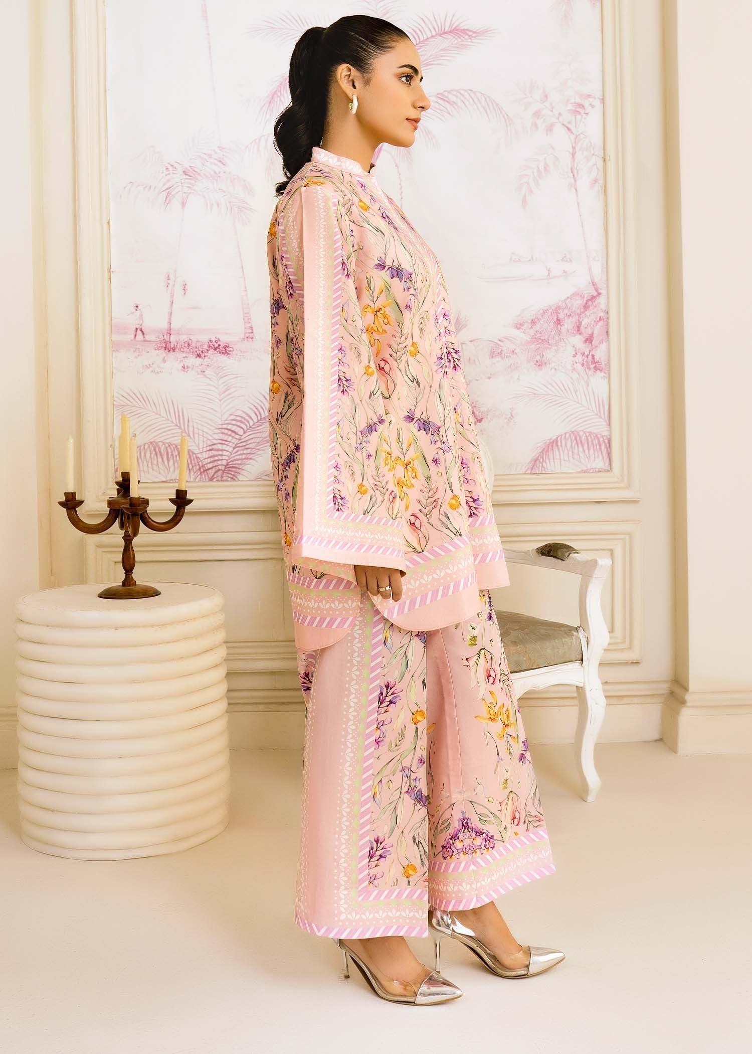 silk finish lawn Co Ord Sets in Pink