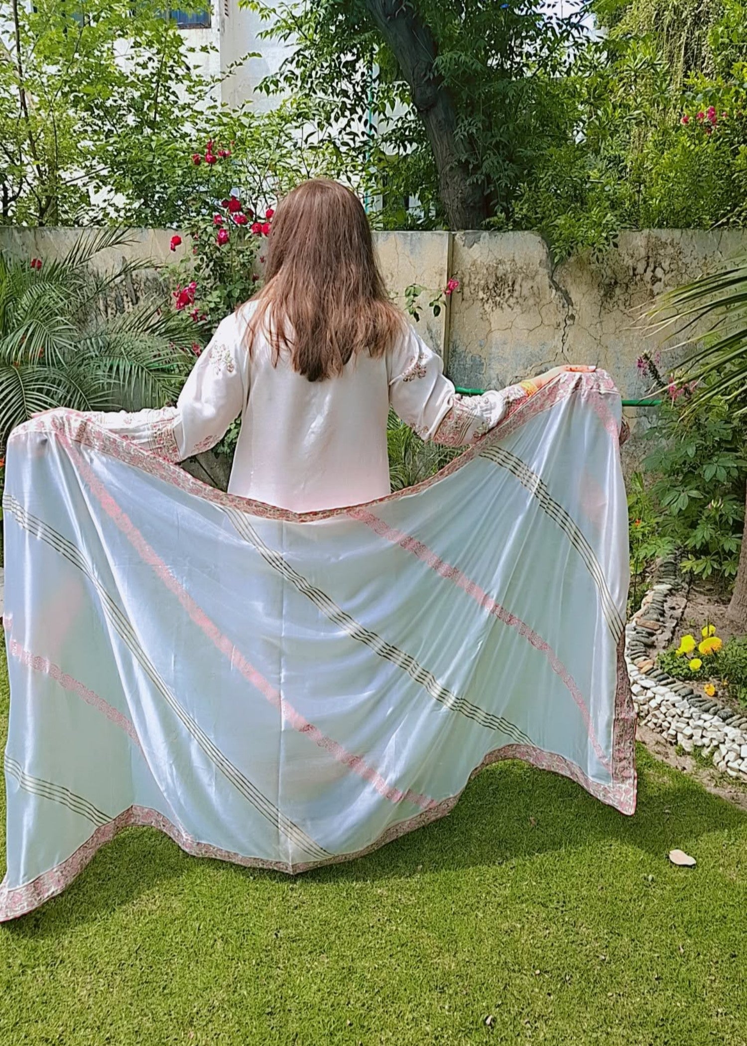 tussar silk Kurta Set in Porcelain