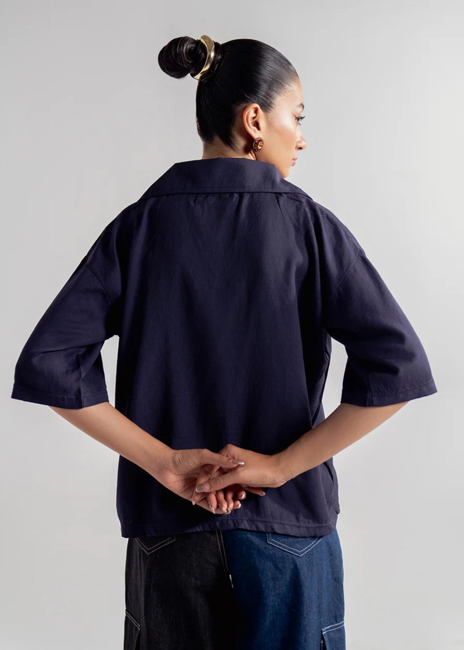 seersucker Top in Navy blue