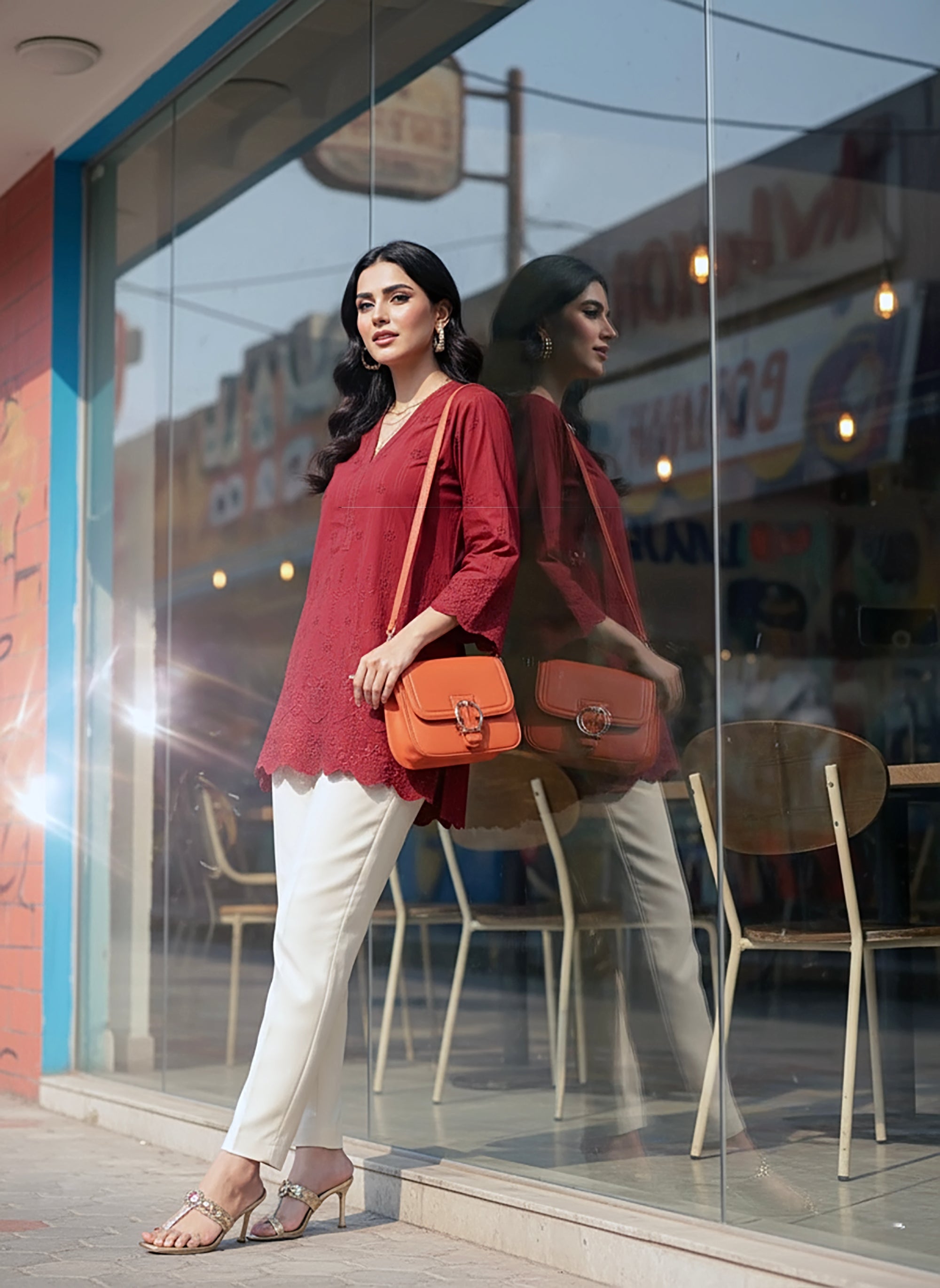 cambric Kurti in Red