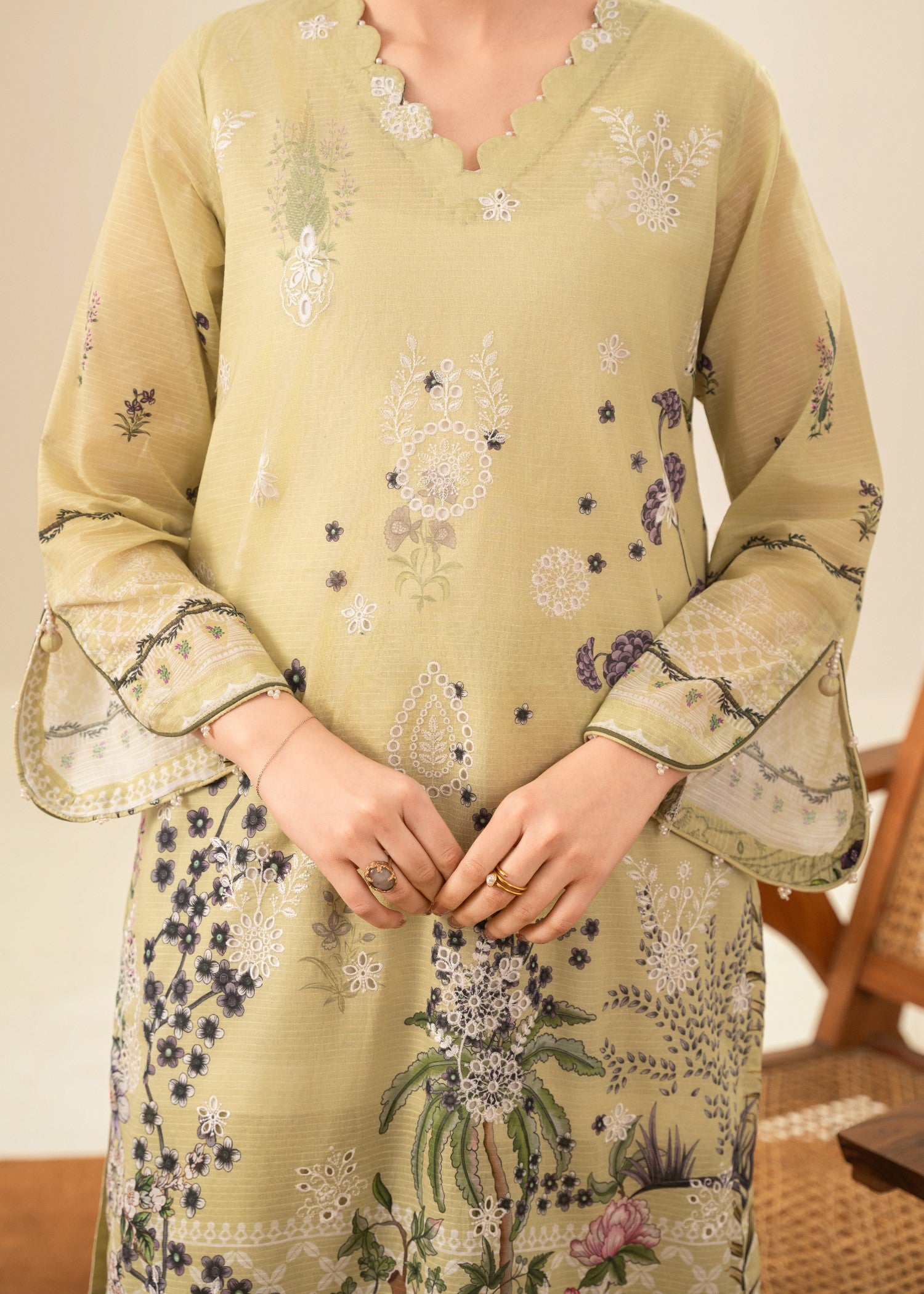 lawn Kurta Set in Sage green