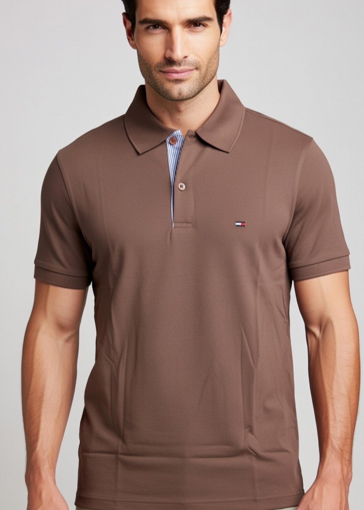 polycotton Polo Shirt in Dark brown