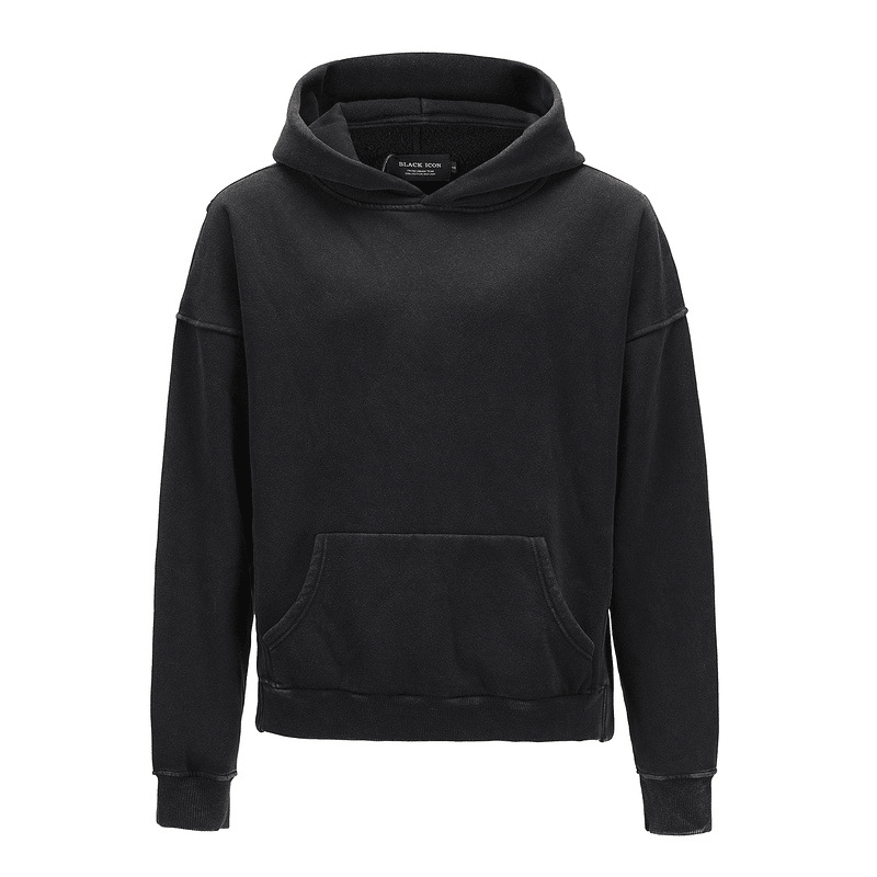European and American High-Street Washed Short, Personalized Tailoring Side Slit Loose Hooded Sweater