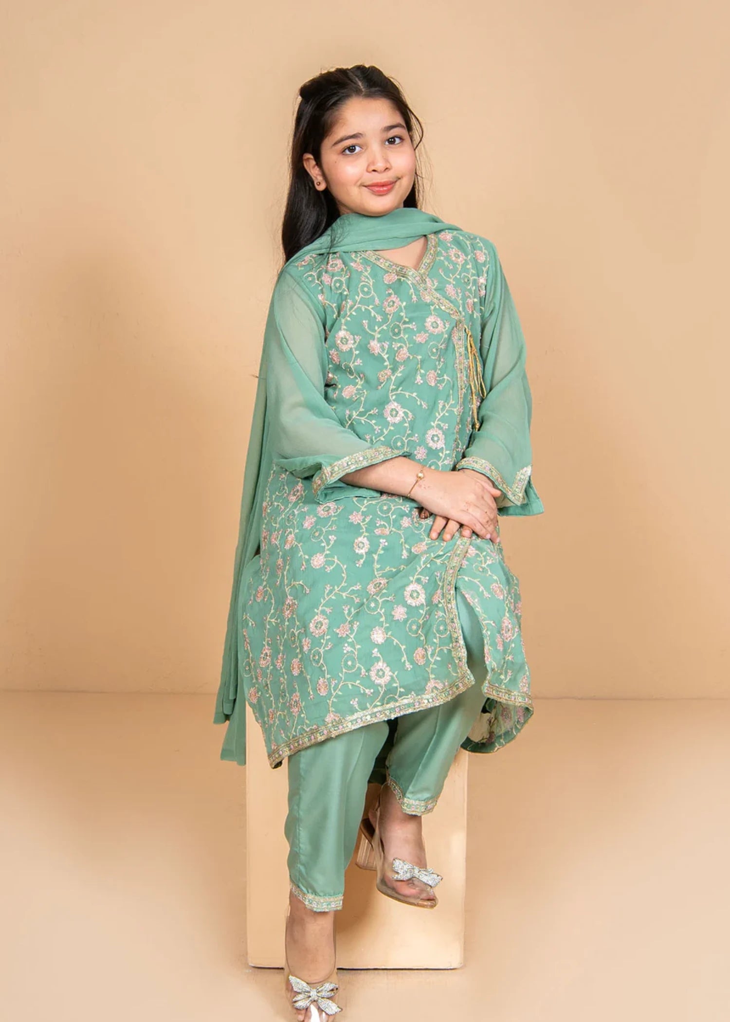 chiffon Angrakha in Sea green
