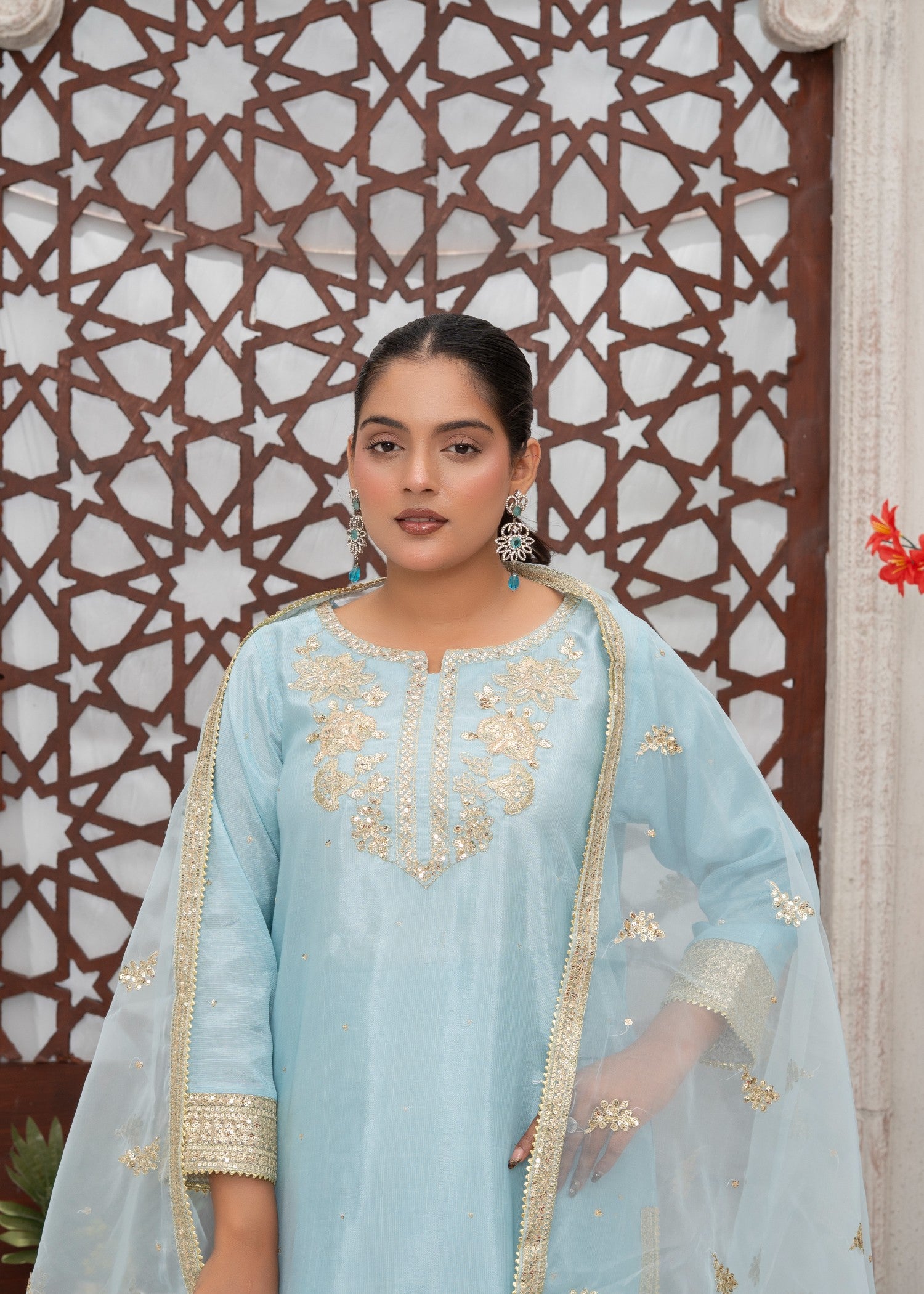 raw silk Kurta Set in Pacific blue