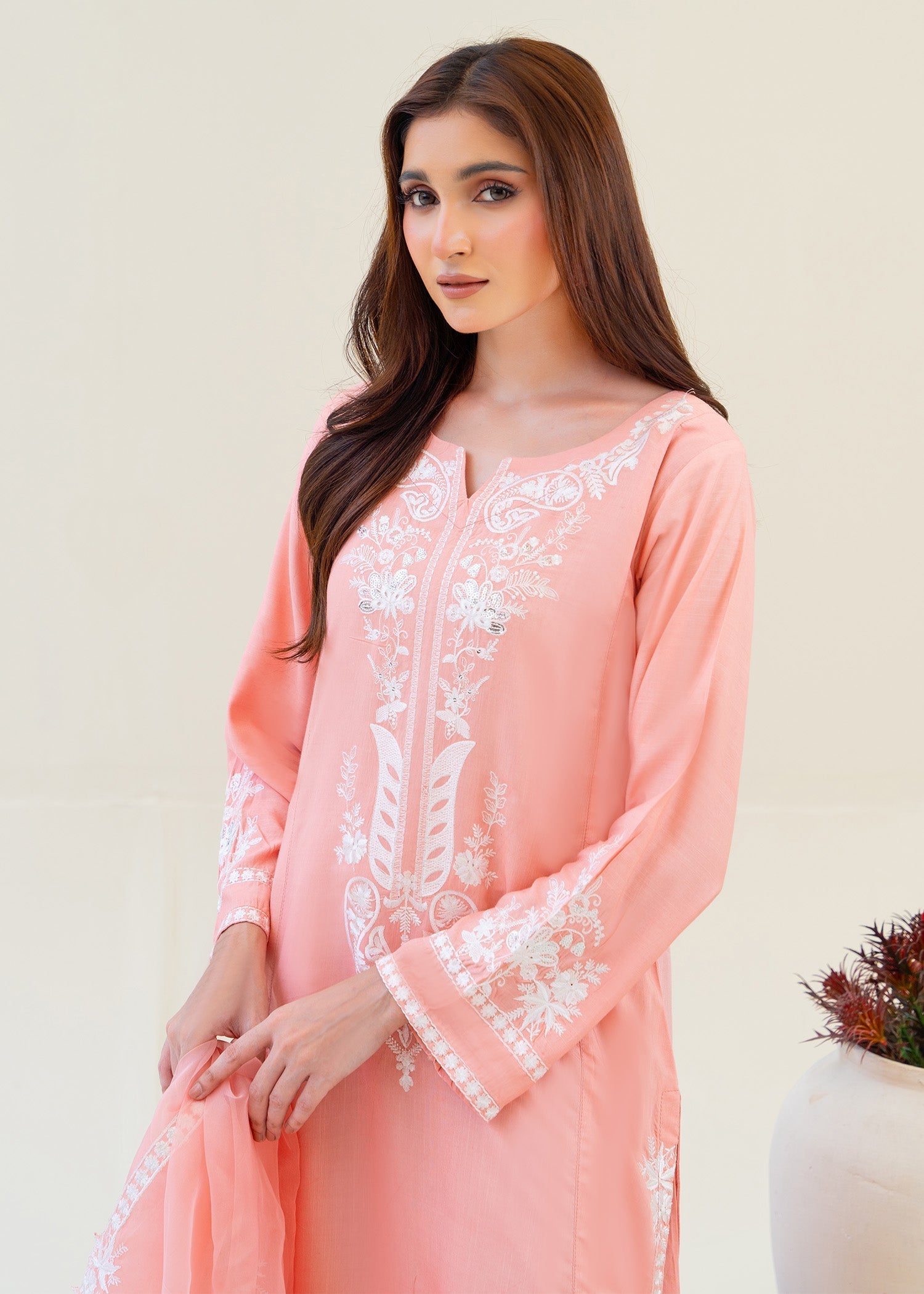 viscose raw silk Kurta Set in Baby pink