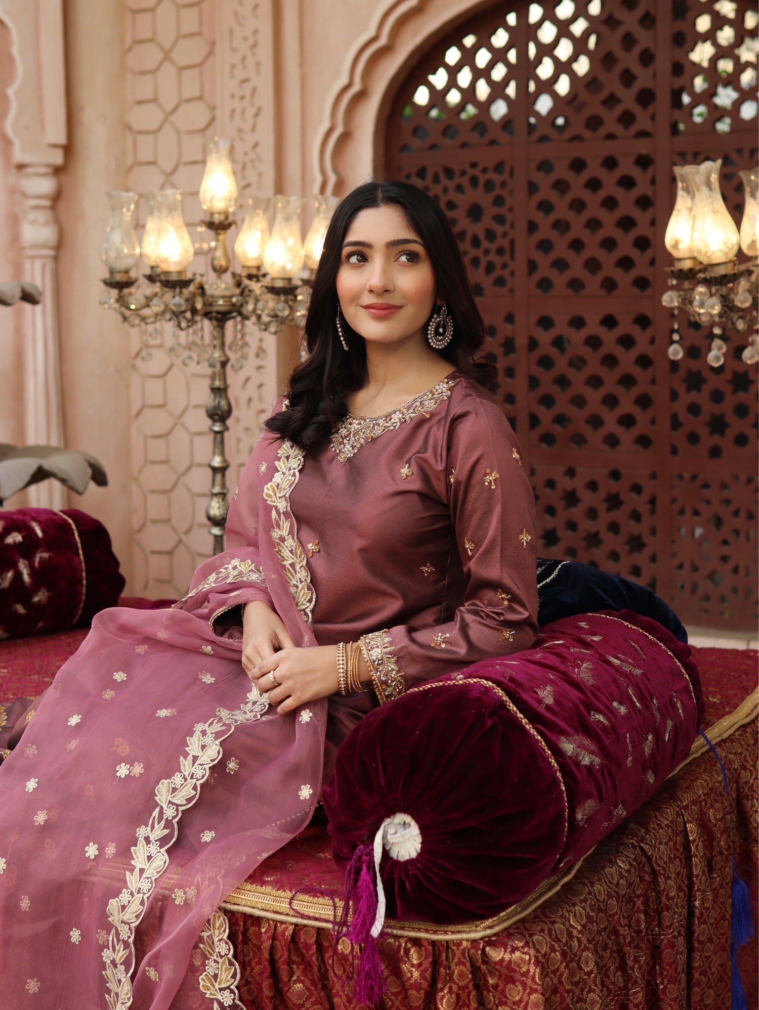 poly silk Gharara in Tea rose pink