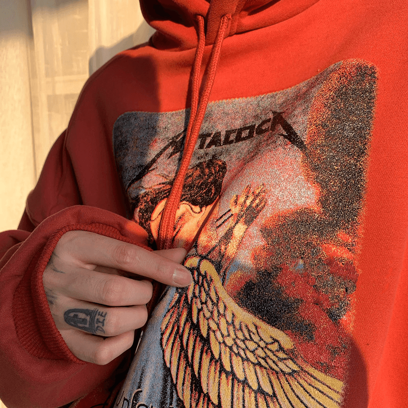 Hooded Hoodie Men'S Loose Plush Jet Offset Print Pullover Hoodie