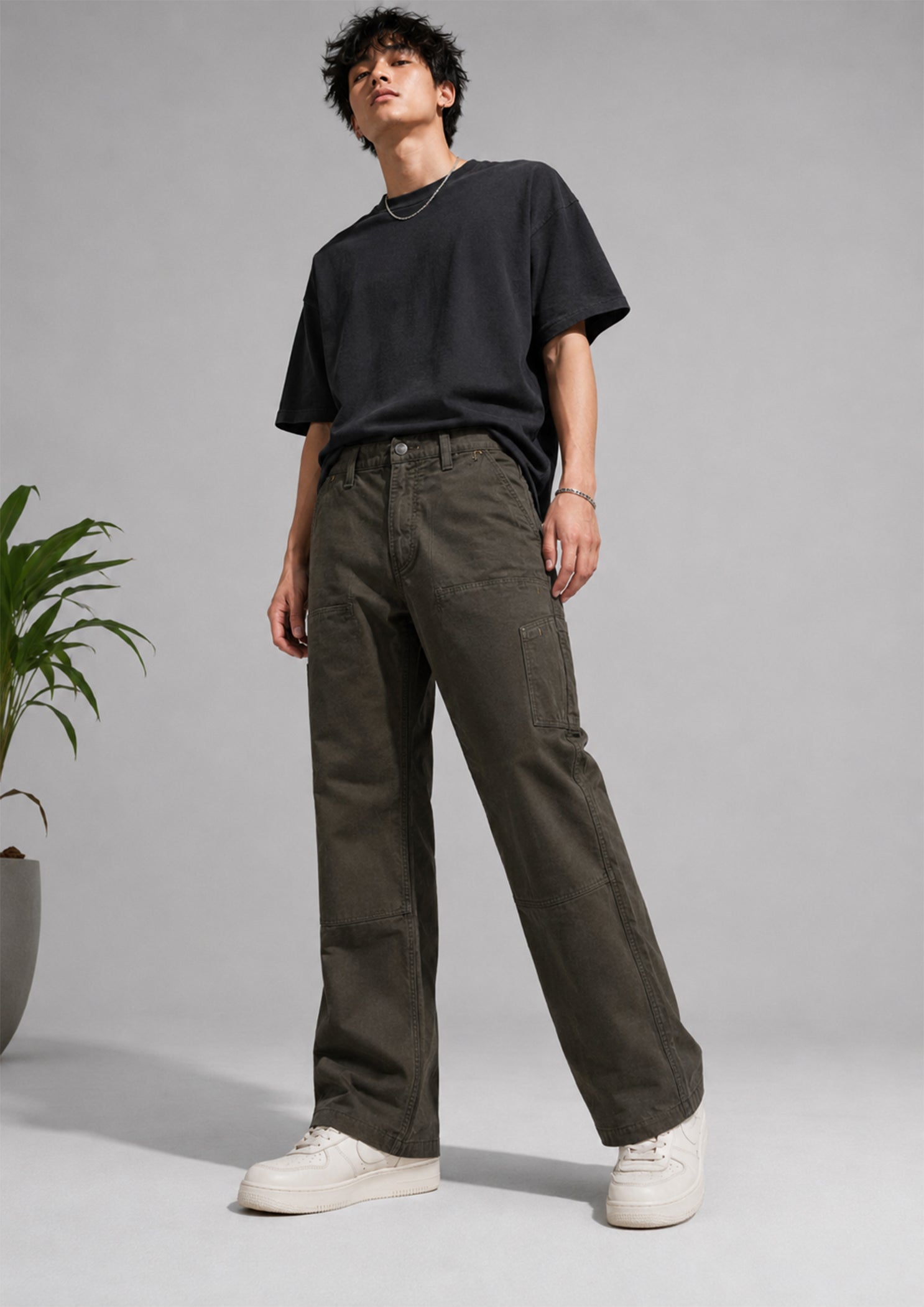 cotton Pants in Black olive