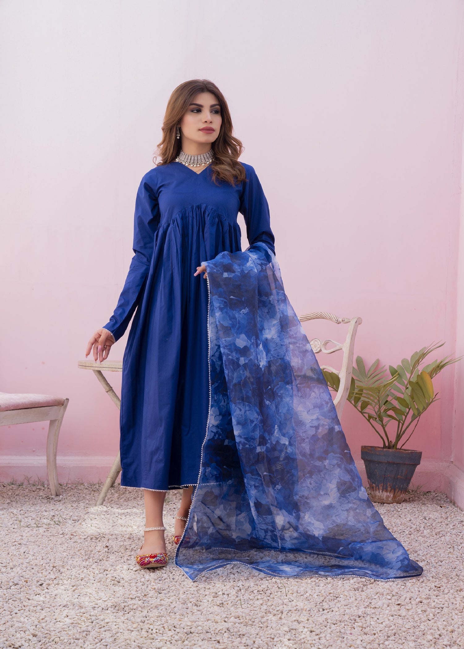 lawn Pishwas in Royal blue