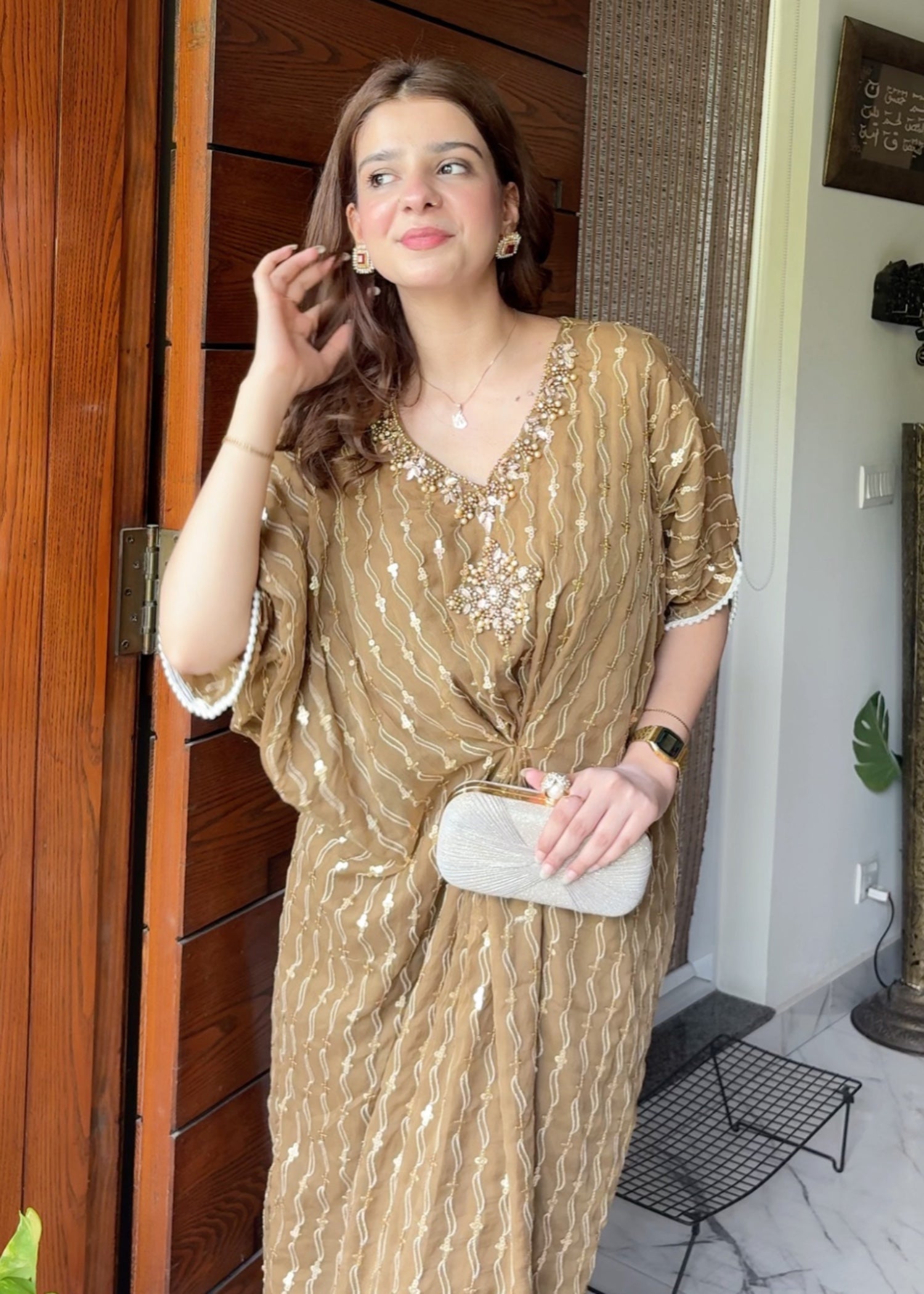 chiffon Kaftan in Camel brown