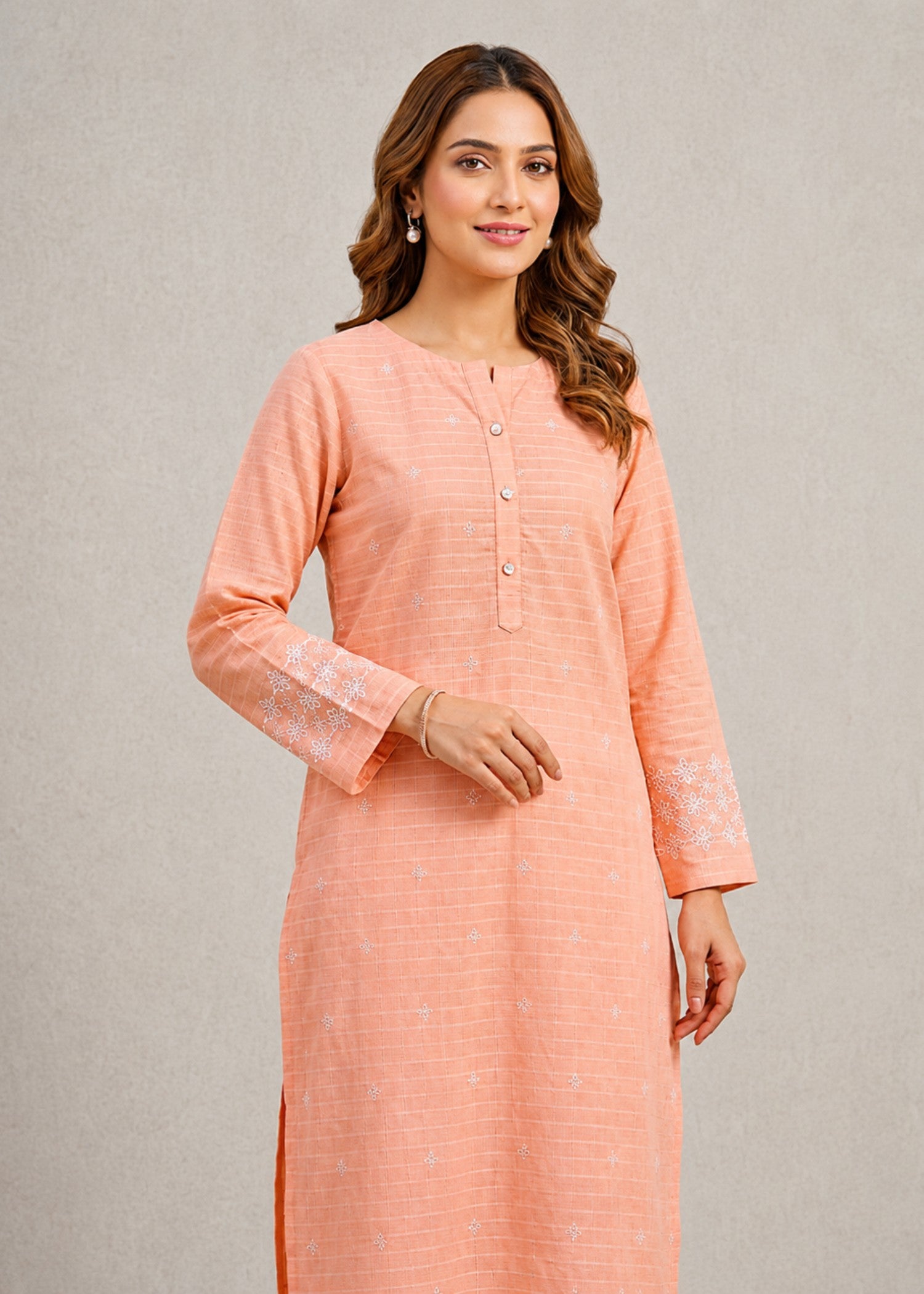 lawn cotton Kurti in Peach pink